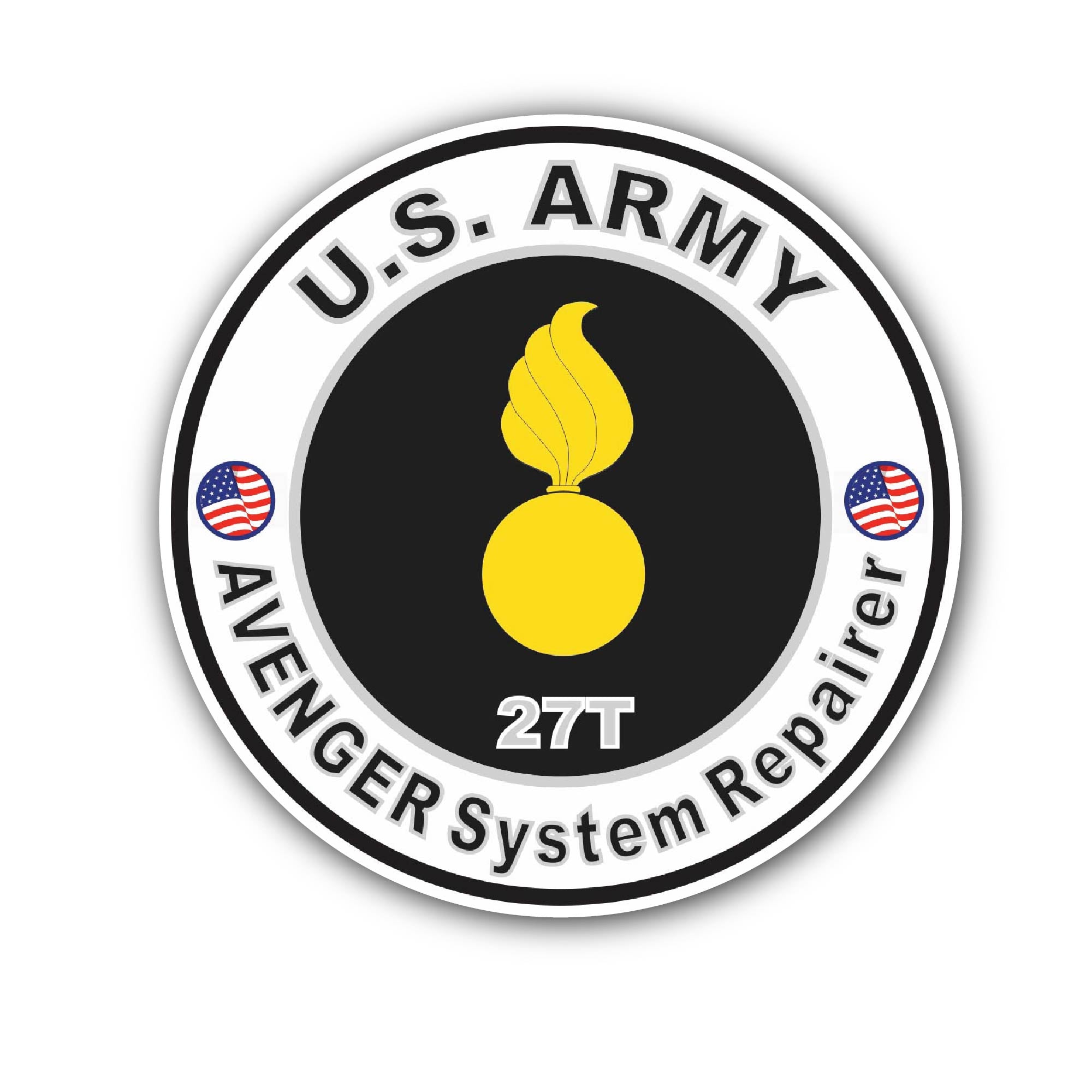 U.S. Army MOS 27T Avenger System Repairer Sticker, Waterproof Vinyl Decal Sticker Indoor Or Outdoor 2 (Pieces) 3" and 5"