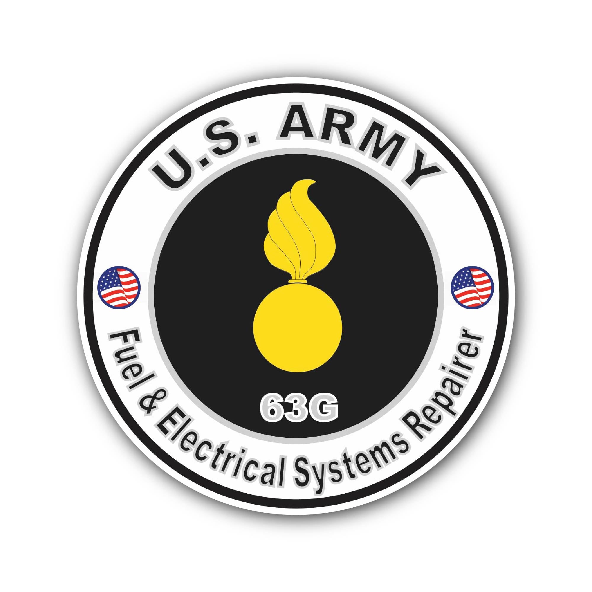 U.S. Army MOS 63G Fuel & Electrical Systems Repairer Sticker, Waterproof Vinyl Decal Sticker Indoor Or Outdoor 2 (Pieces) 3" and 5"