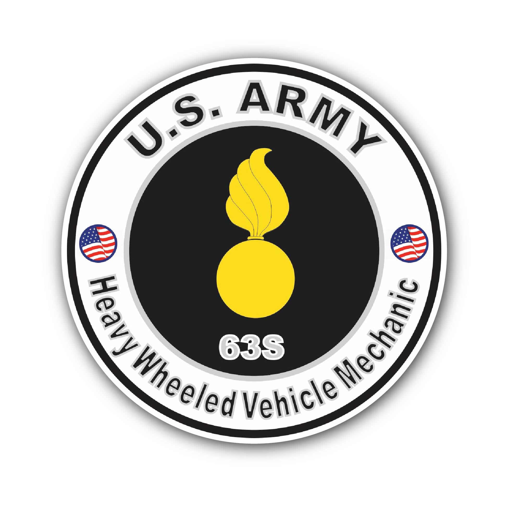 U.S. Army MOS 63S Heavy-Wheeled Vehicle Mechanic Sticker, Waterproof Vinyl Decal Sticker Indoor Or Outdoor 2 (Pieces) 3" and 5"