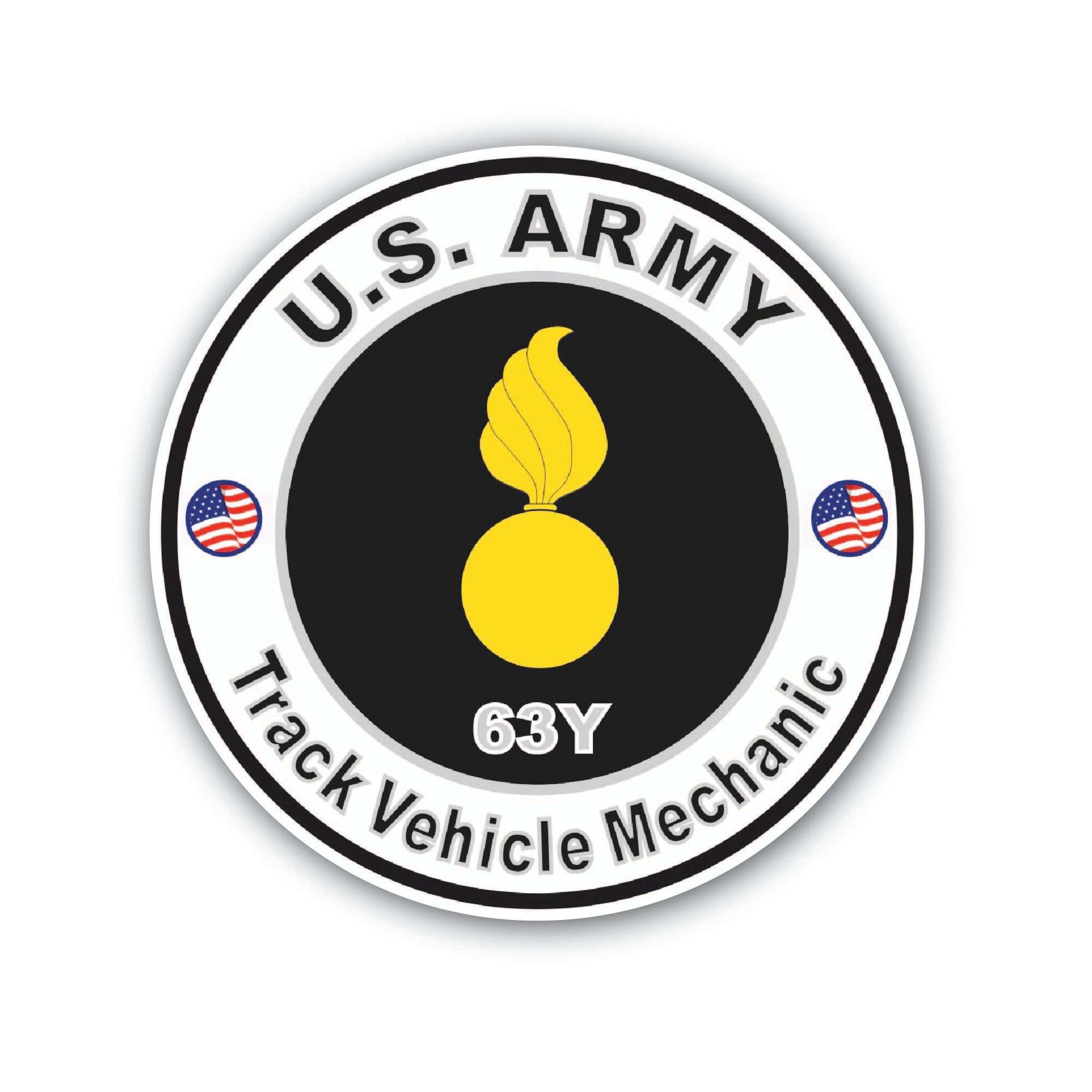 U.S. Army MOS 63Y Track Vehicle Mechanic Sticker, Waterproof Vinyl Decal Sticker Indoor Or Outdoor 2 (Pieces) 3" and 5"