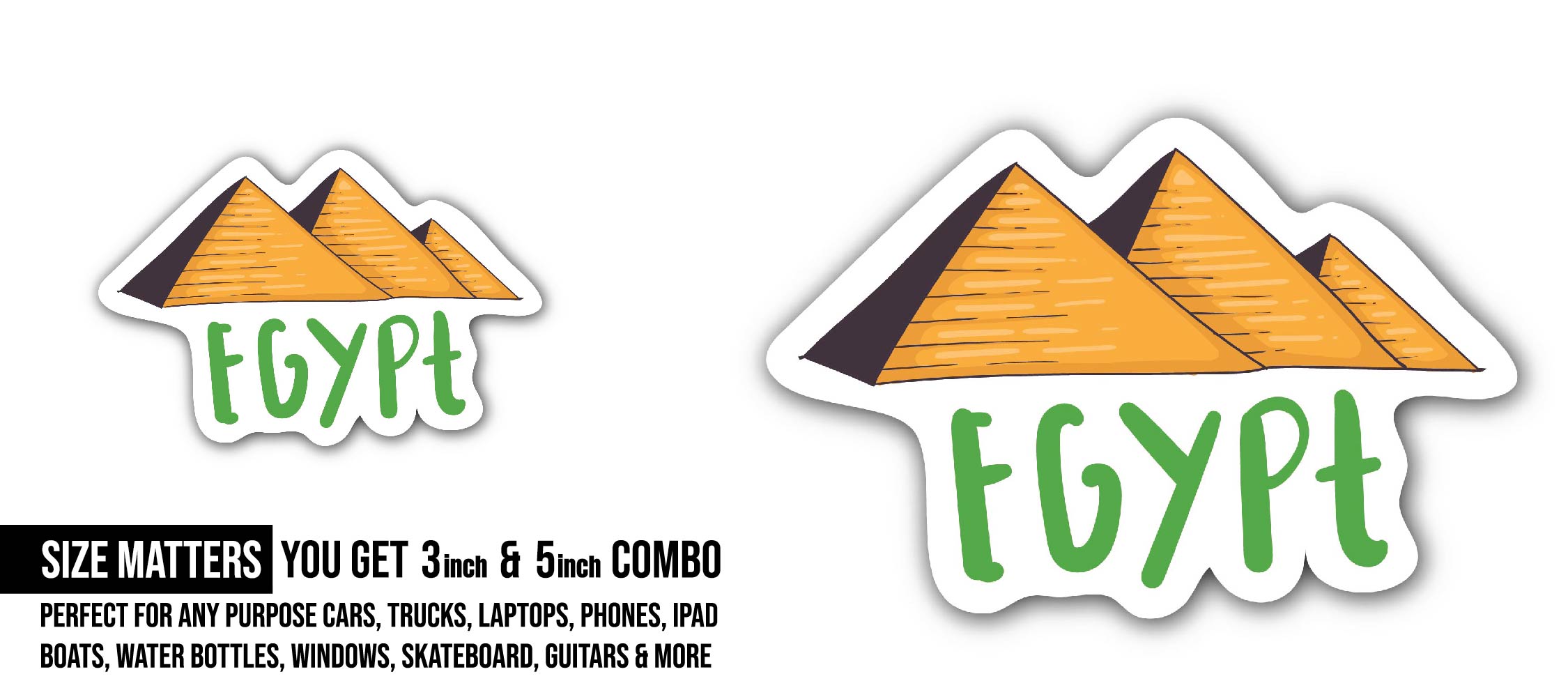 Egypt Pyramid Sticker, Waterproof Vinyl Decal Sticker Indoor Or Outdoor 2 (Pieces) 3" and 5"