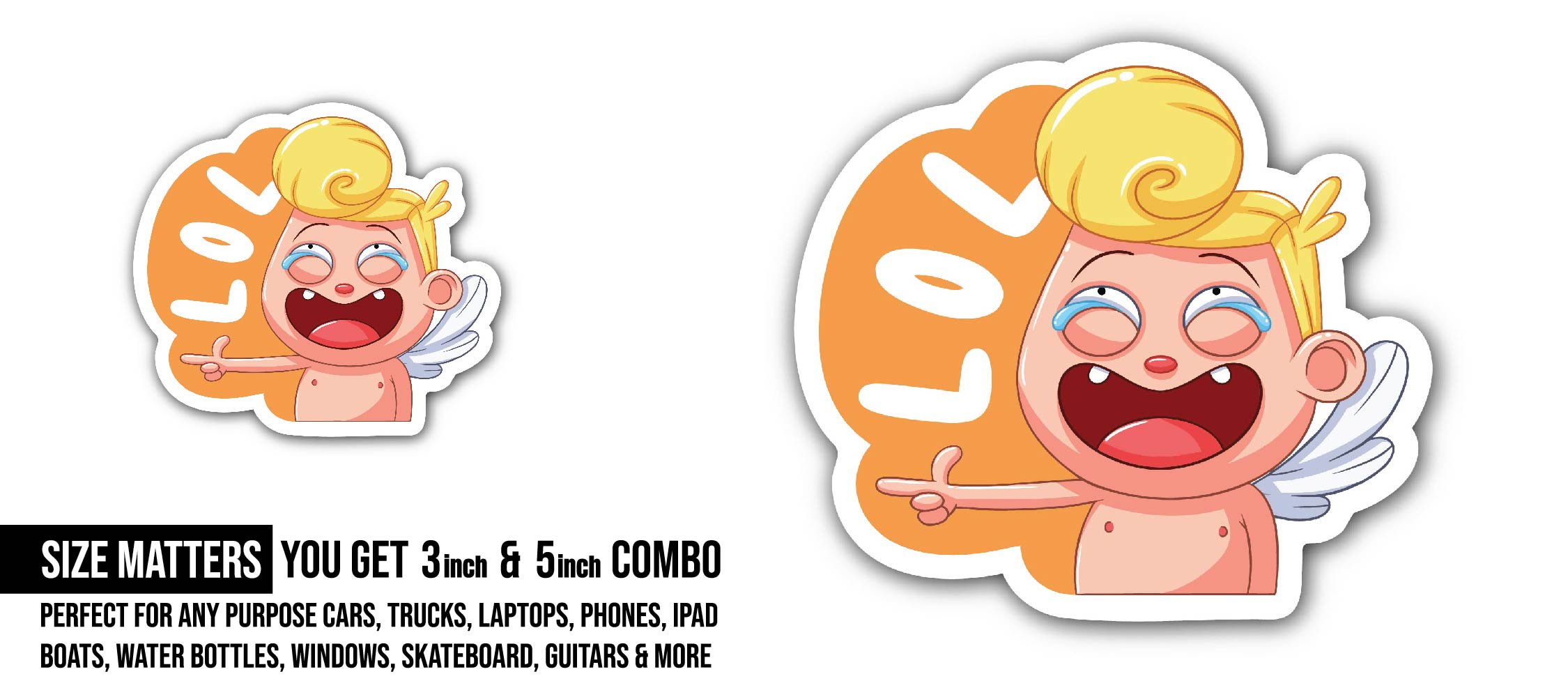 LOL Sticker, Waterproof Vinyl Decal Sticker Indoor Or Outdoor 2 (Pieces) 3" and 5"