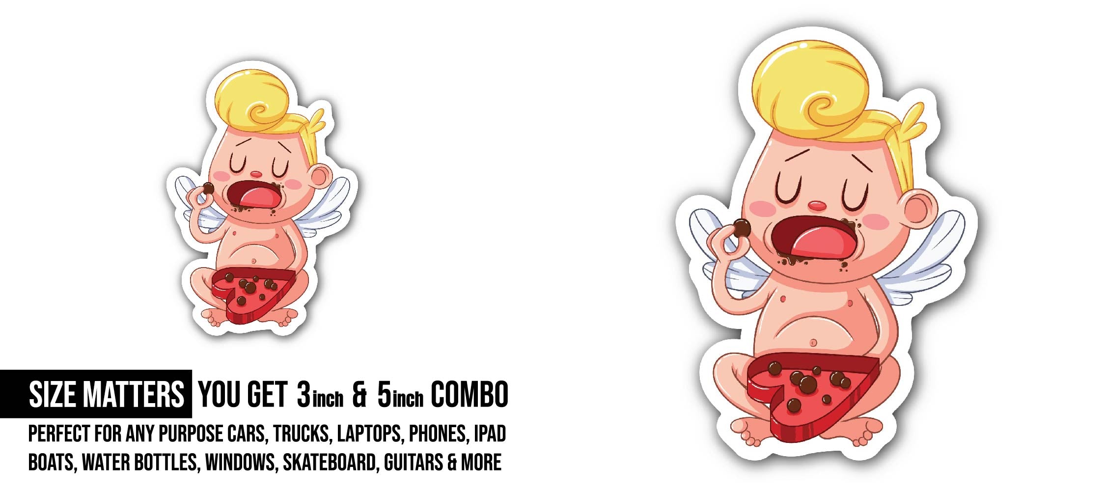 Chocolate Craving Cupid Sticker, Waterproof Vinyl Decal Sticker Indoor Or Outdoor 2 (Pieces) 3" and 5"