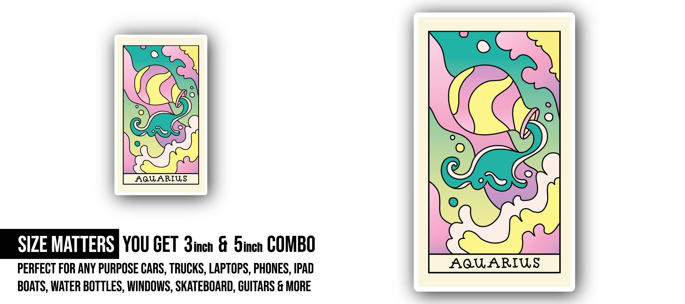 Aquarius Zodiac Sticker, Waterproof Vinyl Decal Sticker Indoor Or Outdoor 2 (Pieces) 3" and 5"