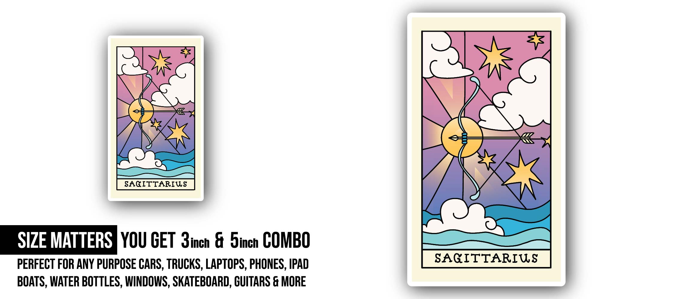 Sagittarius Zodiac Sticker, Waterproof Vinyl Decal Sticker Indoor Or Outdoor 2 (Pieces) 3" and 5"