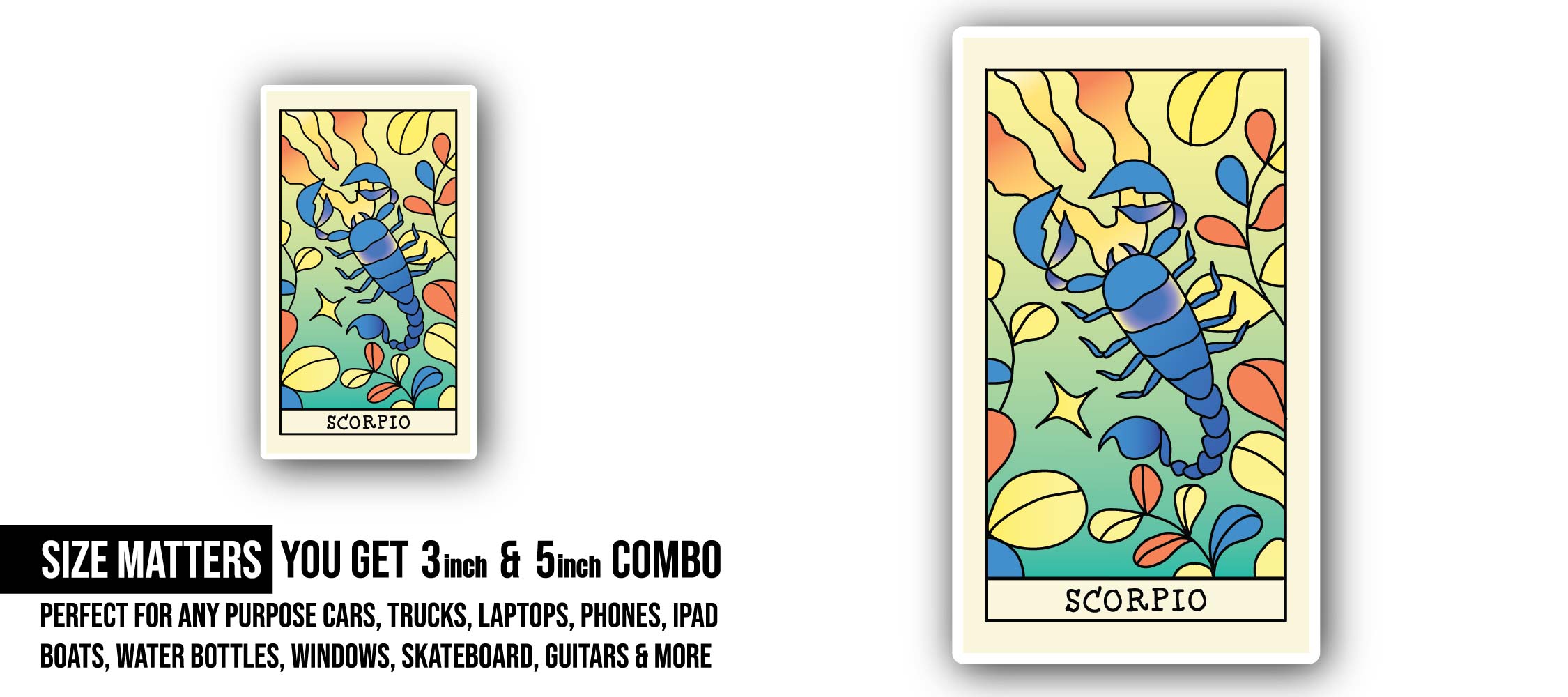 Scorpio Zodiac Sticker, Waterproof Vinyl Decal Sticker Indoor Or Outdoor 2 (Pieces) 3" and 5"