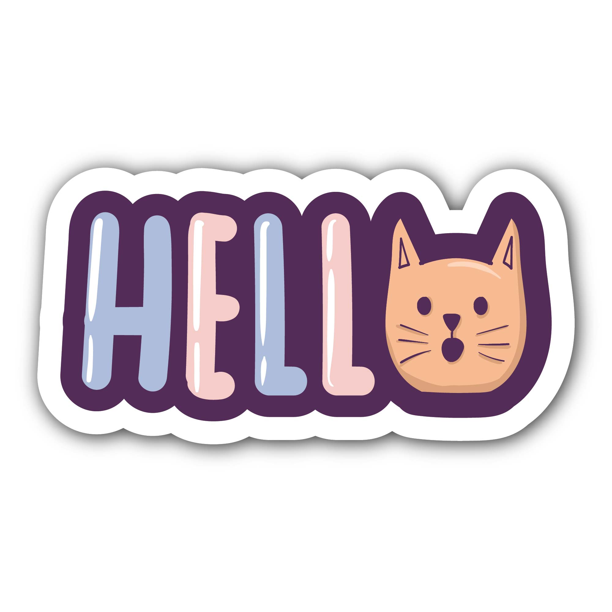 Hello cat face Sticker, Waterproof Vinyl Decal Sticker Indoor Or Outdoor 2 (Pieces) 3" and 5"