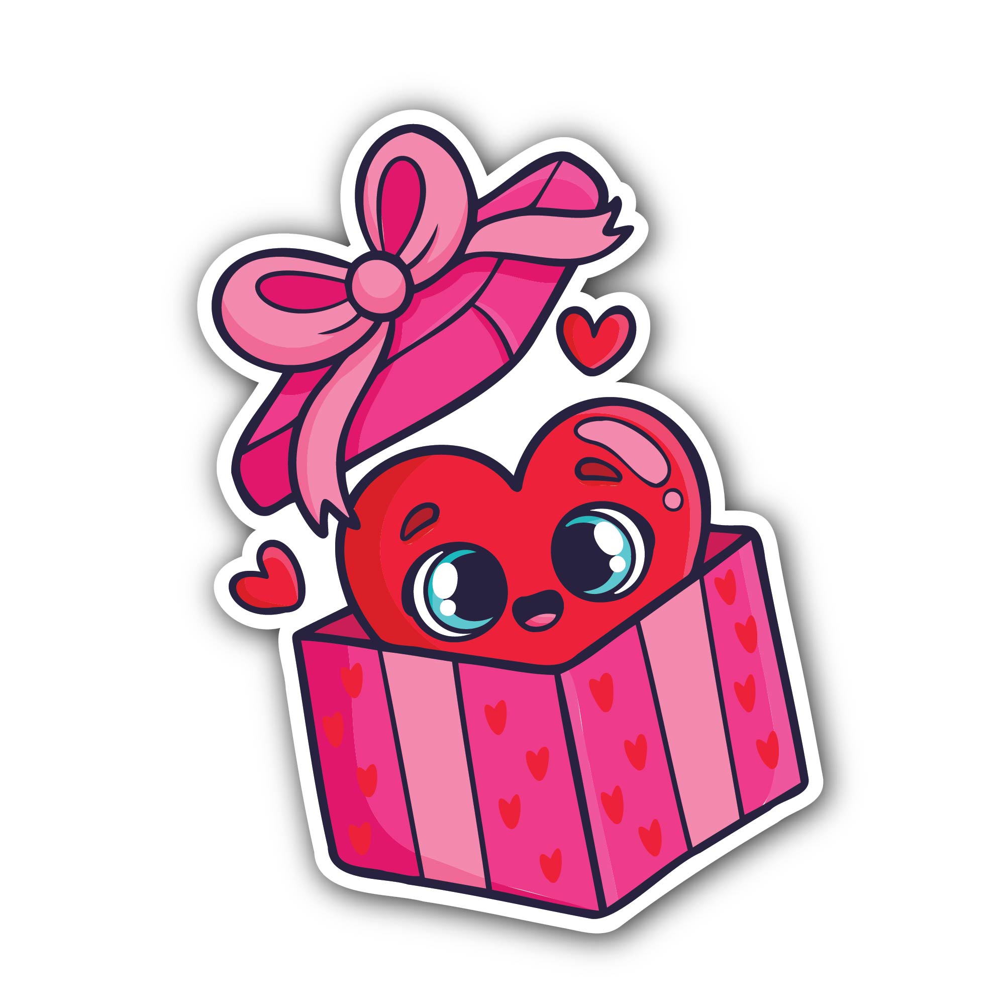 Heart in gift box Sticker, Waterproof Vinyl Decal Sticker Indoor Or Outdoor 2 (Pieces) 3" and 5"