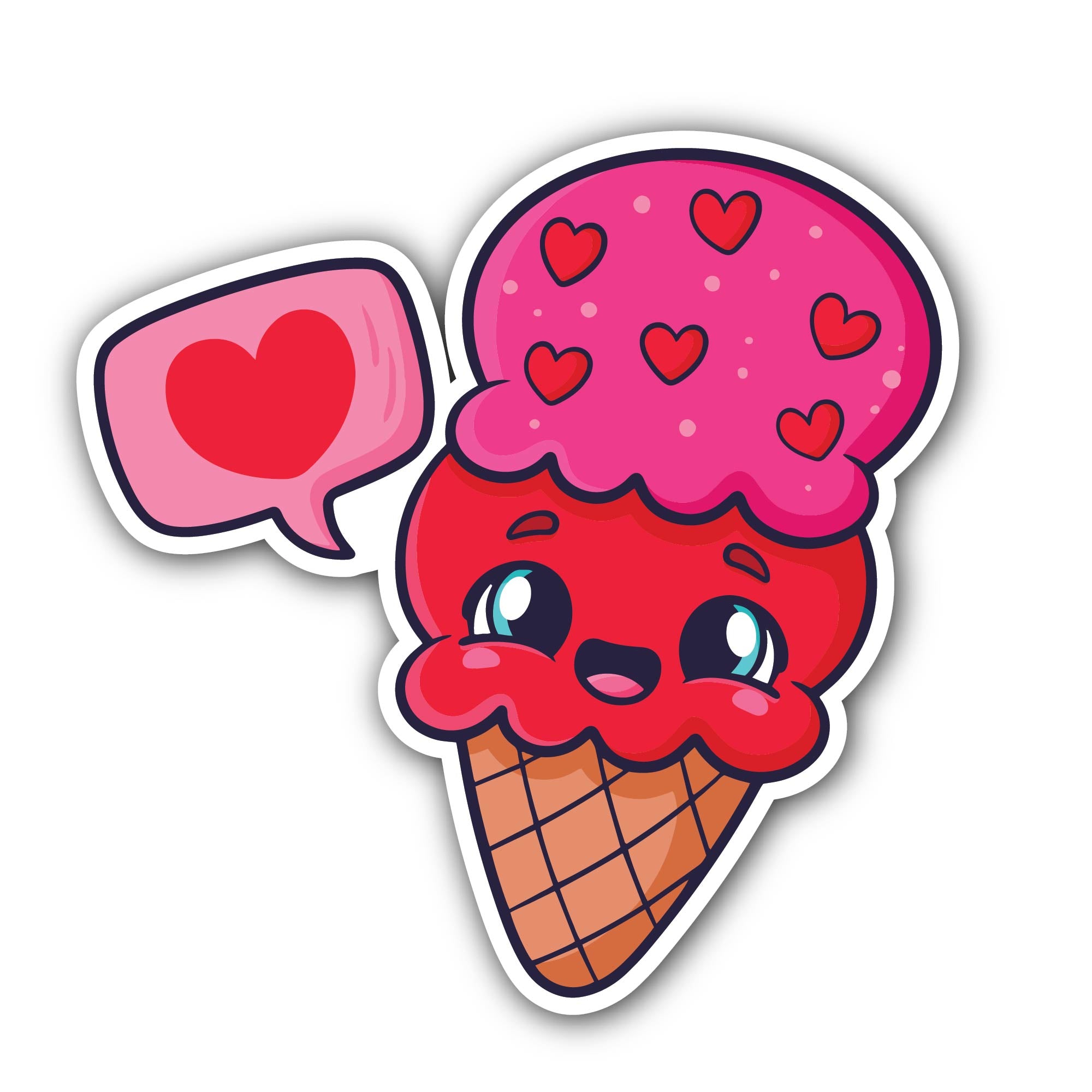 Ice cream love message Sticker, Waterproof Vinyl Decal Sticker Indoor Or Outdoor 2 (Pieces) 3" and 5"