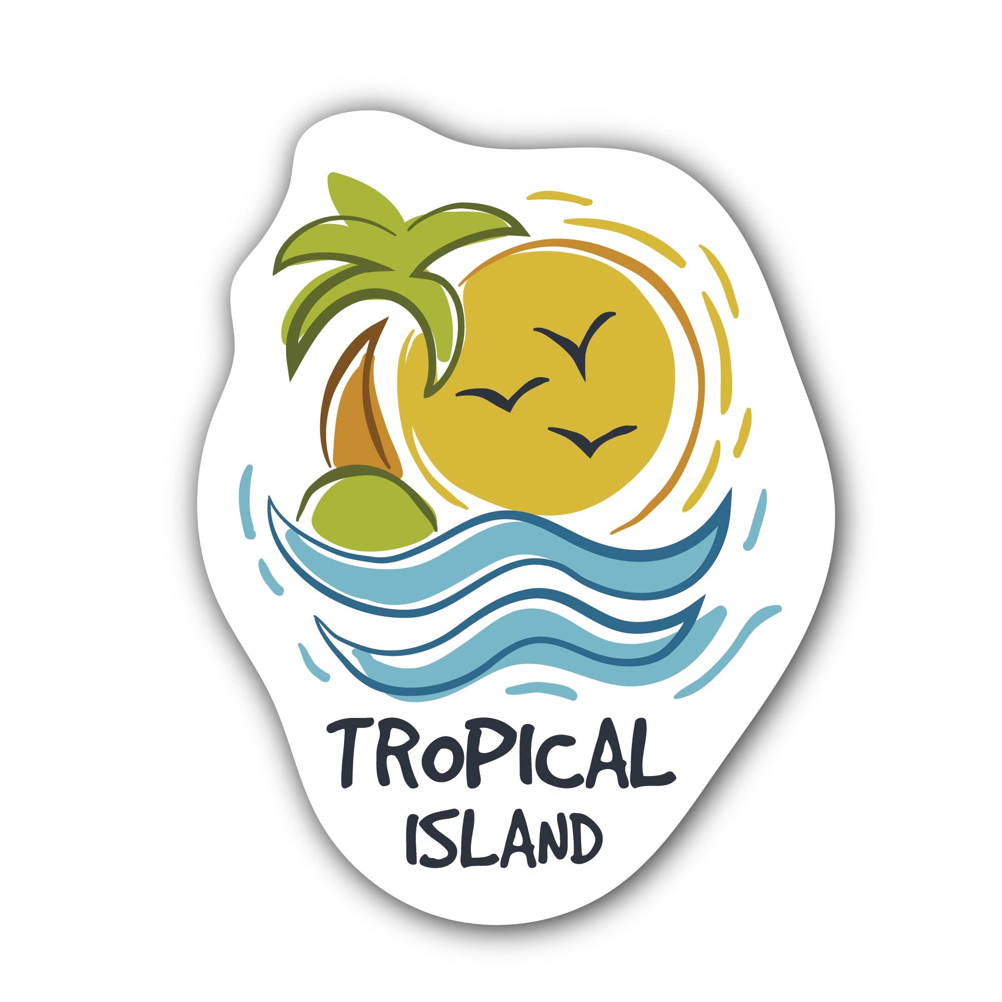 Tropical Island Sticker, Waterproof Vinyl Decal Sticker Indoor Or Outdoor 2 (Pieces) 3" and 5"