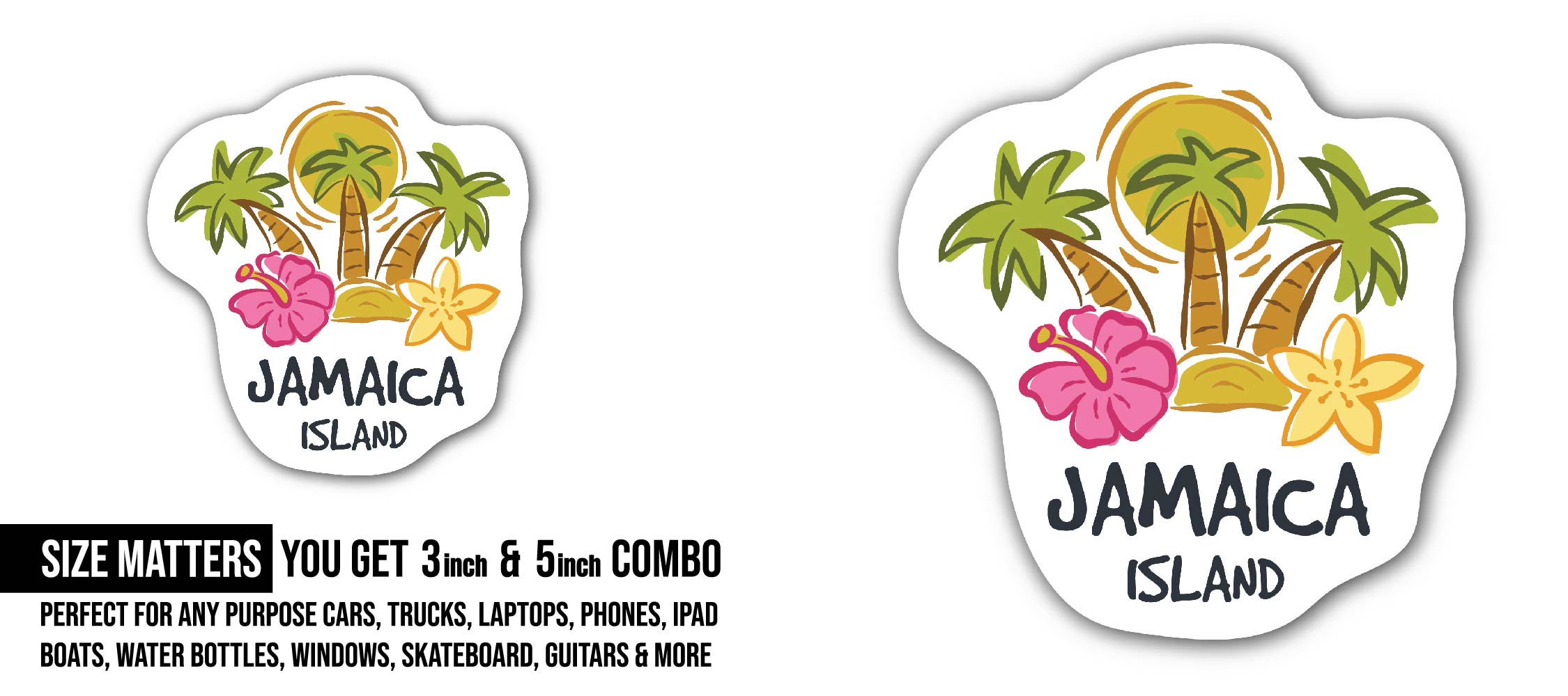 Jamaica Island Sticker, Waterproof Vinyl Decal Sticker Indoor Or Outdoor 2 (Pieces) 3" and 5"