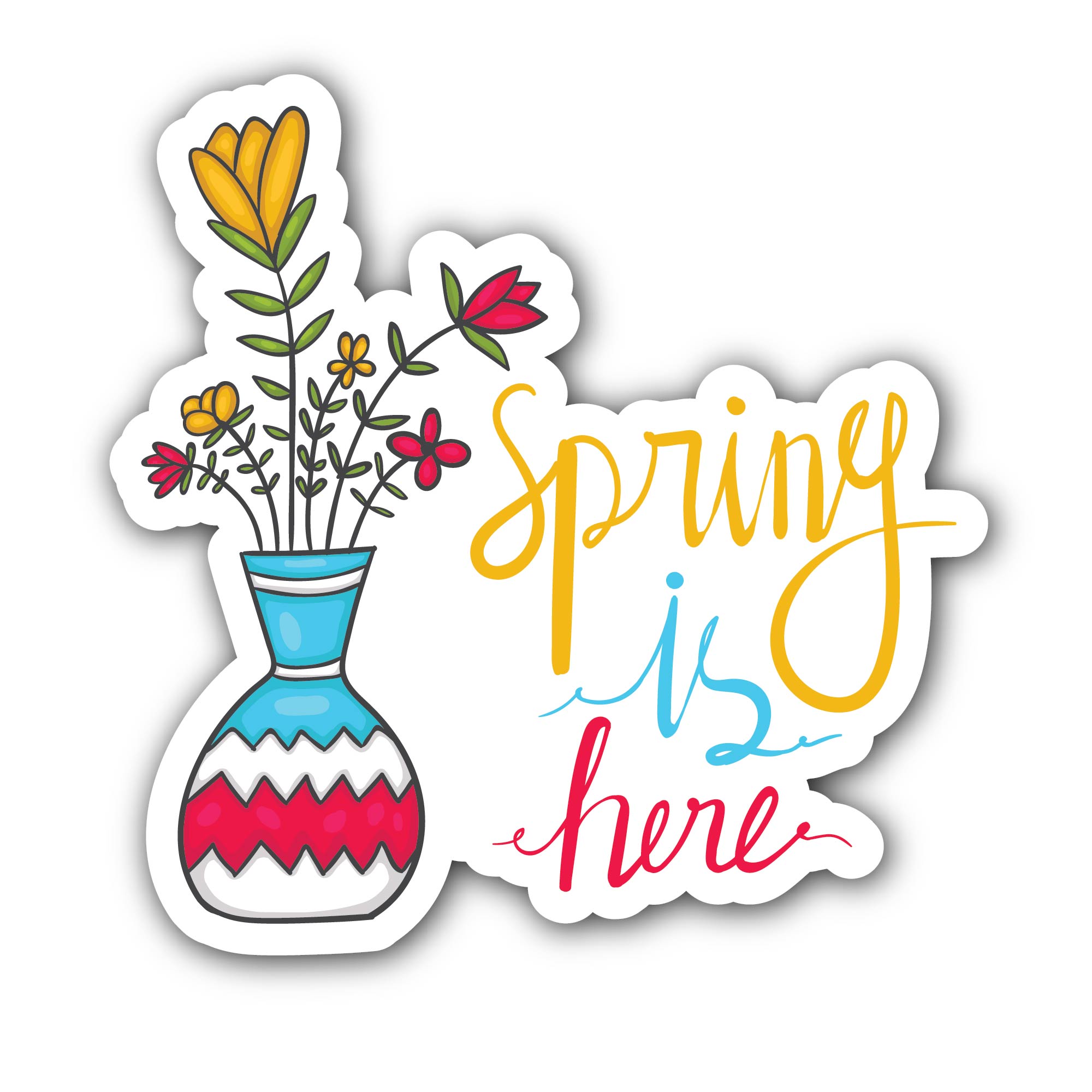 Spring is here Sticker, Waterproof Vinyl Decal Sticker Indoor Or Outdoor 2 (Pieces) 3" and 5"