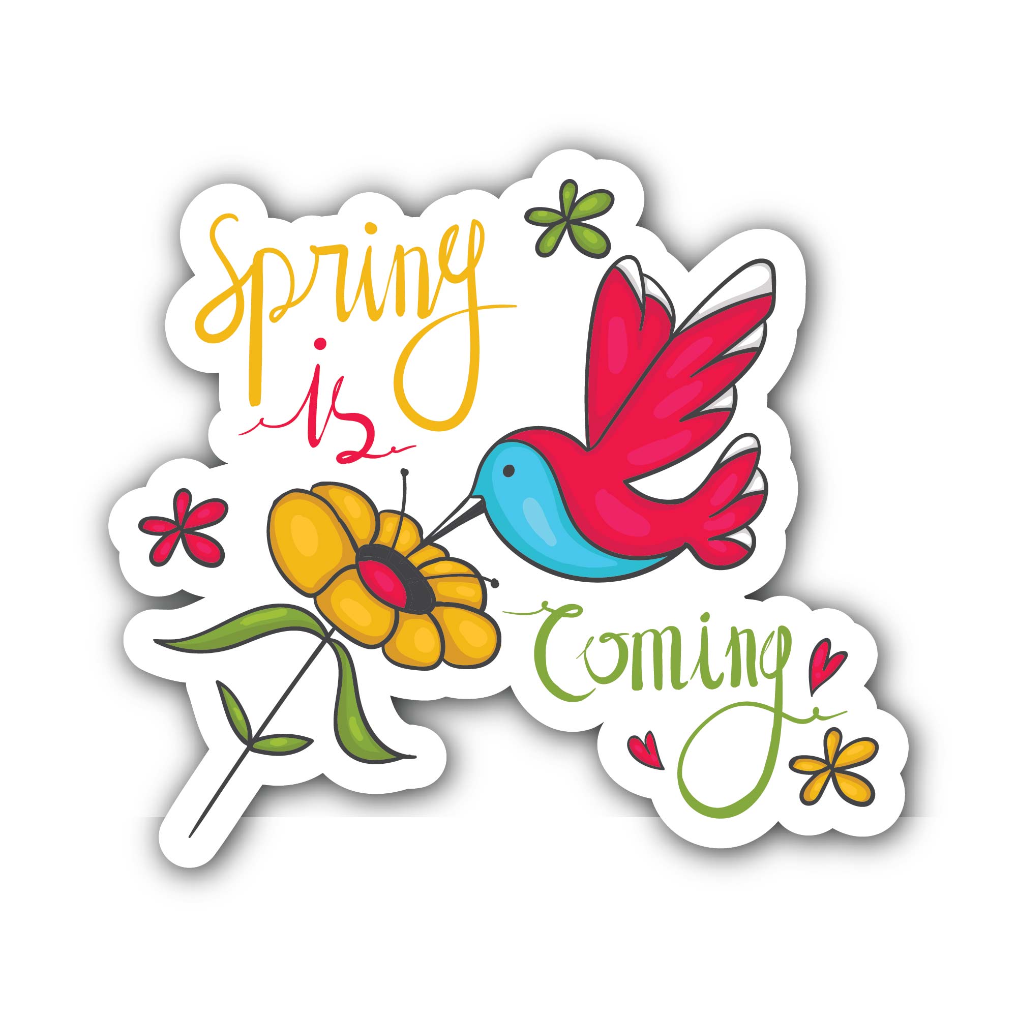 Spring is Coming Sticker, Waterproof Vinyl Decal Sticker Indoor Or Outdoor 2 (Pieces) 3" and 5"