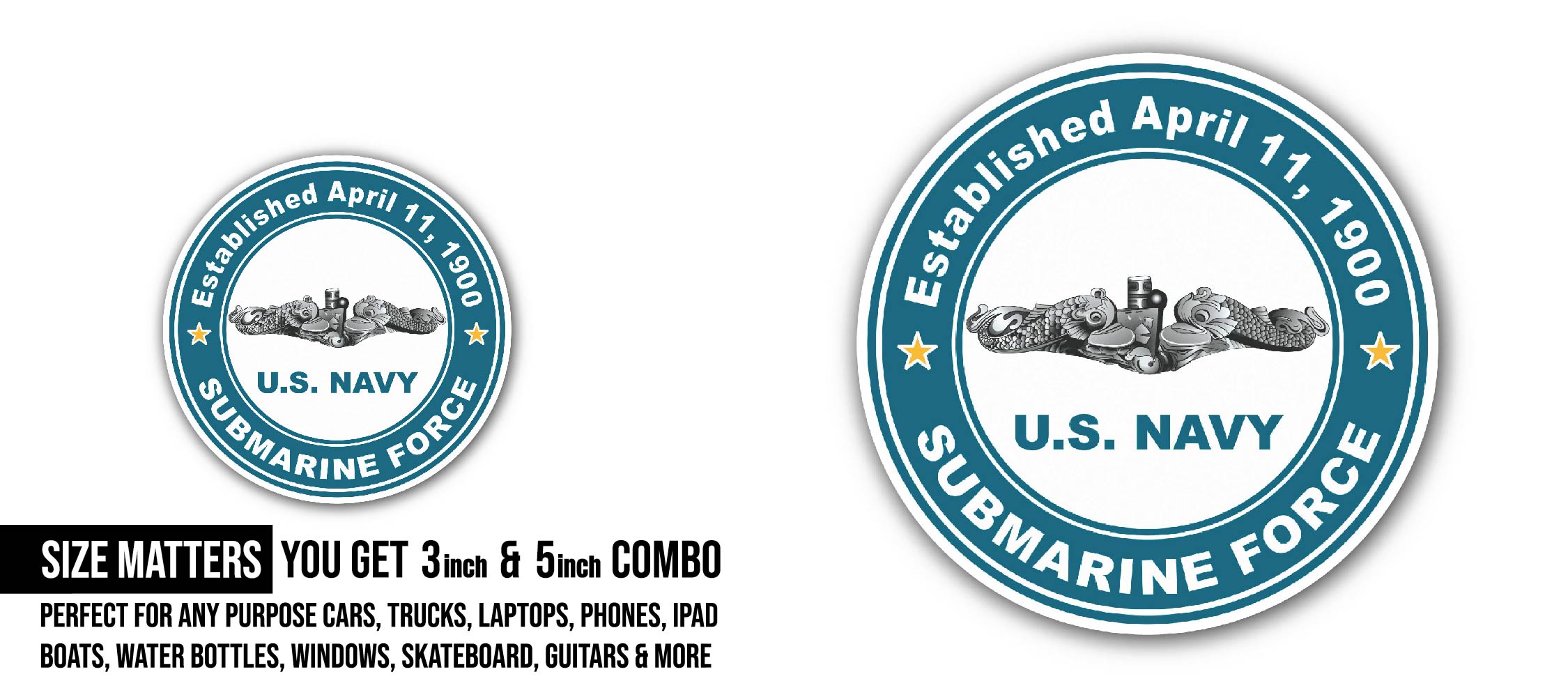 Established April 11, 1900, Sub Force Sticker, Waterproof Vinyl Decal Sticker Indoor Or Outdoor 2 (Pieces) 3" and 5"
