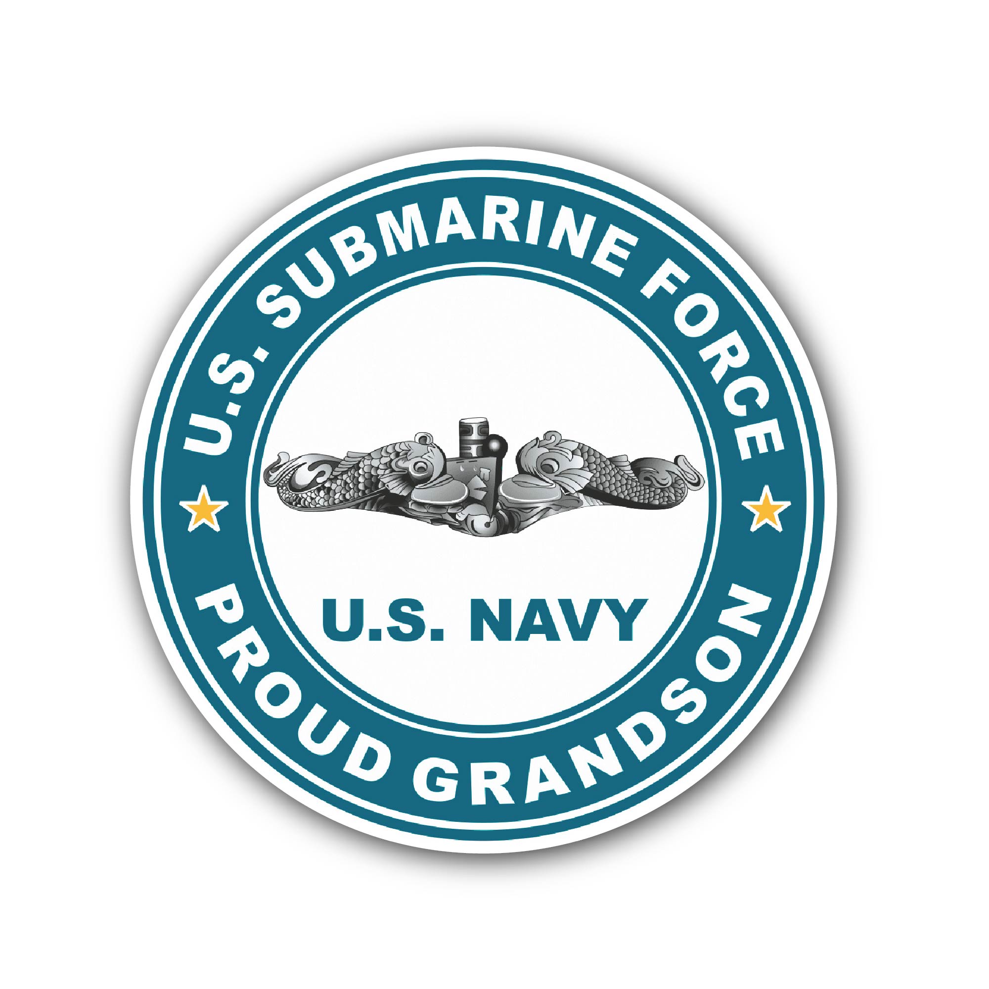 US Submarine Force Proud Grandson Silver Dolphins Sticker, Waterproof Vinyl Decal Sticker Indoor Or Outdoor 2 (Pieces) 3" and 5"