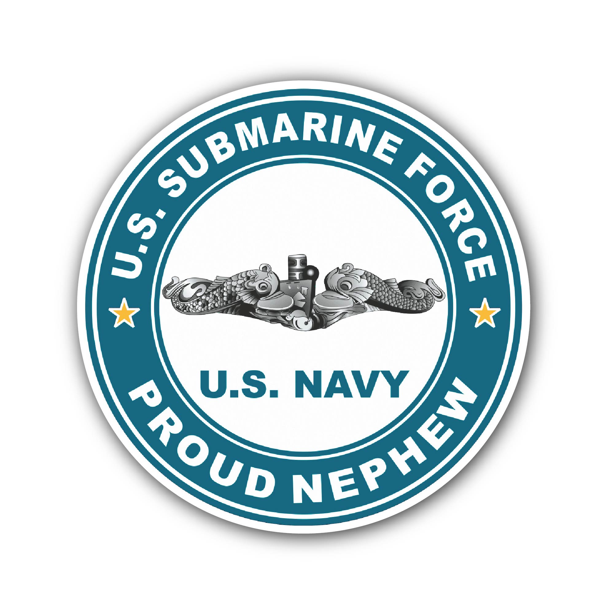 US Submarine Force Proud Nephew Silver Dolphins Sticker, Waterproof Vinyl Decal Sticker Indoor Or Outdoor 2 (Pieces) 3" and 5"