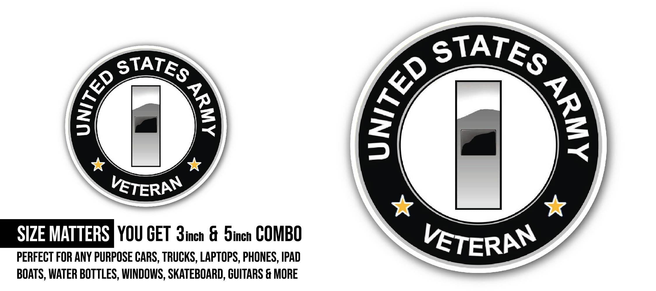 U.S. Army Chief Warrant Officer 1 Veteran Sticker, Waterproof Vinyl Decal Sticker Indoor Or Outdoor 2 (Pieces) 3" and 5"