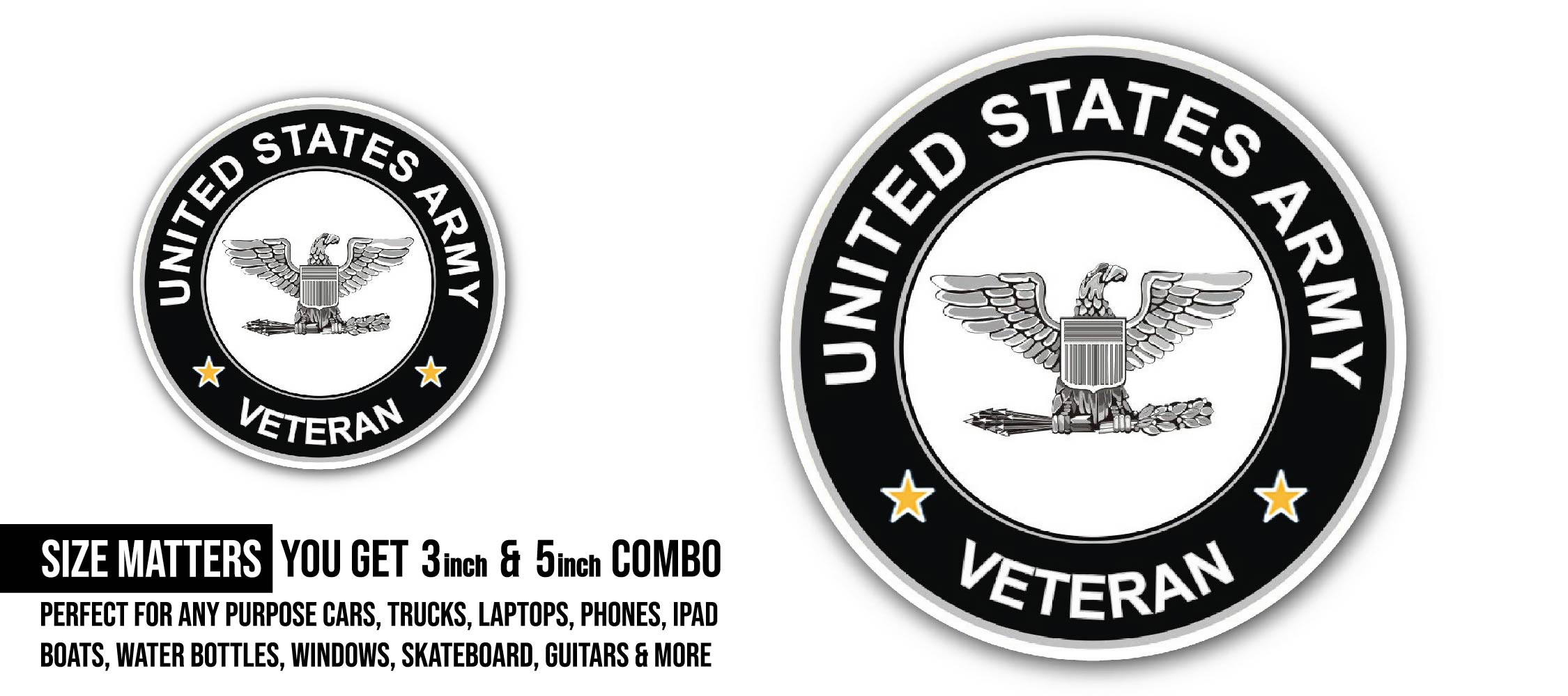 U.S. Army Colonel Veteran Sticker, Waterproof Vinyl Decal Sticker Indoor Or Outdoor 2 (Pieces) 3" and 5"