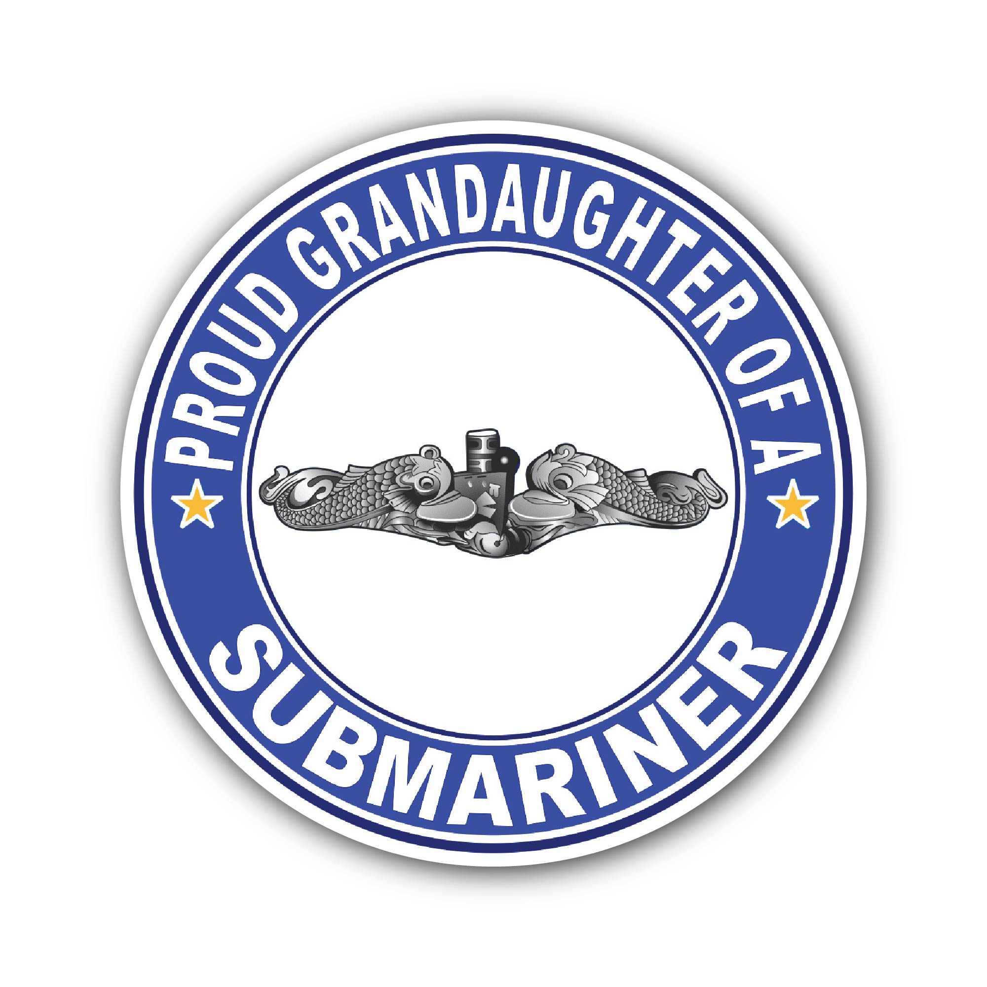 Proud Granddaughter of a Submariner Silver Dolphins Sticker, Waterproof Vinyl Decal Sticker Indoor Or Outdoor 2 (Pieces) 3" and 5"