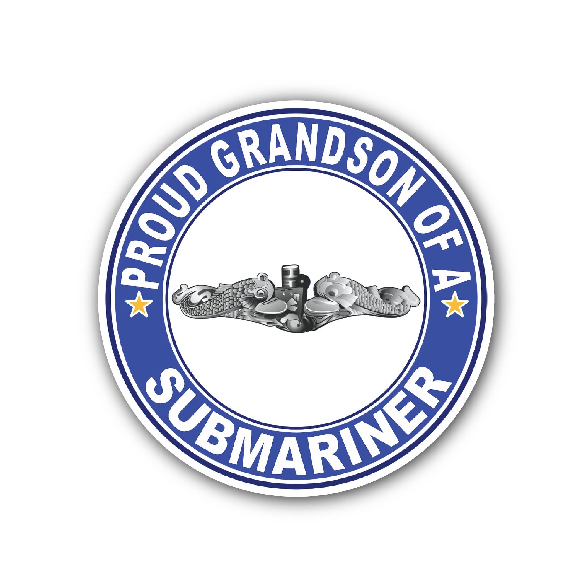 Proud Grandson of a Submariner Silver Dolphins Sticker, Waterproof Vinyl Decal Sticker Indoor Or Outdoor 2 (Pieces) 3" and 5"