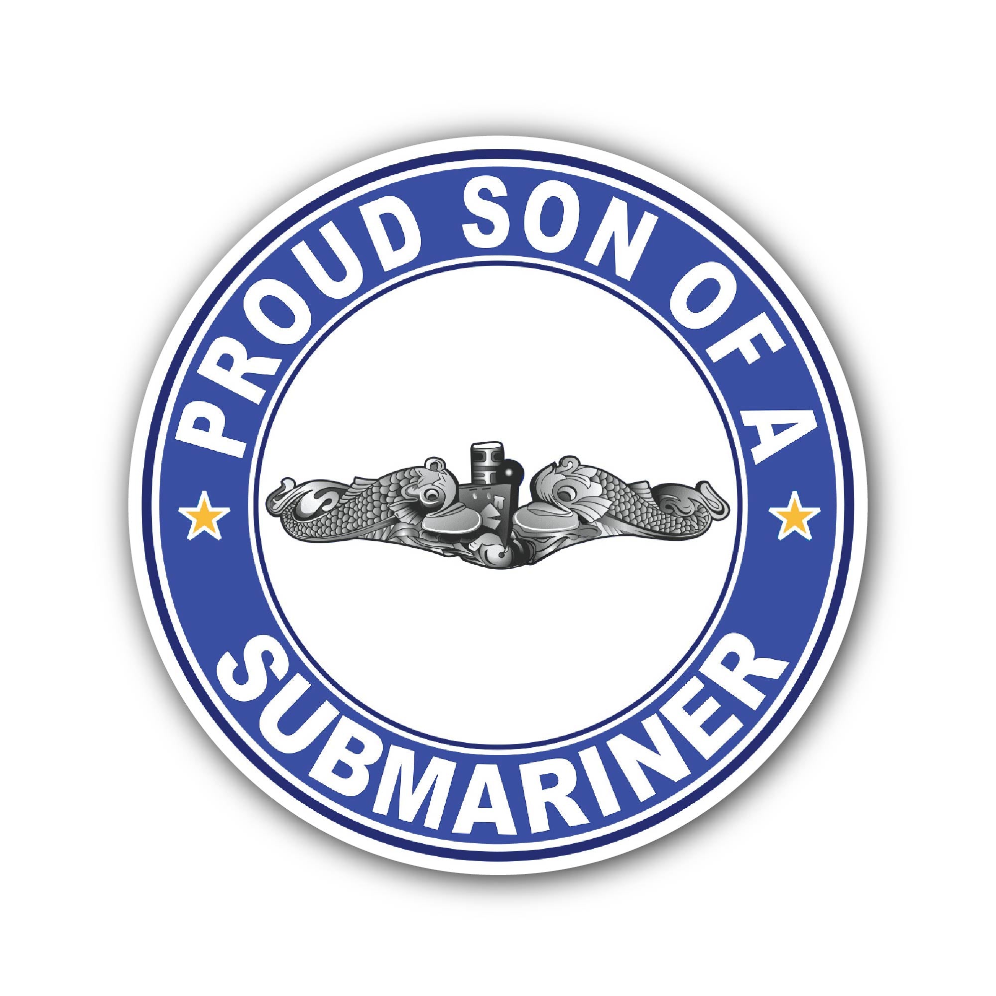 Proud Son of a Submariner Silver Dolphins Sticker, Waterproof Vinyl Decal Sticker Indoor Or Outdoor 2 (Pieces) 3" and 5"