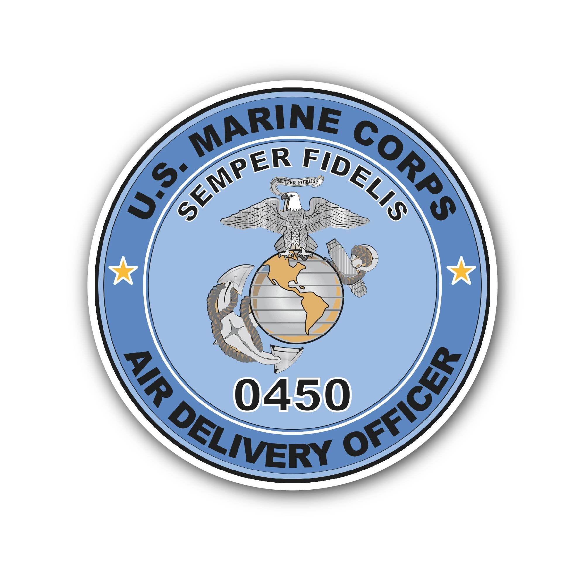 U.S.M.C. MOS 0450 Air Delivery Officer Sticker, Waterproof Vinyl Decal Sticker Indoor Or Outdoor 2 (Pieces) 3" and 5"