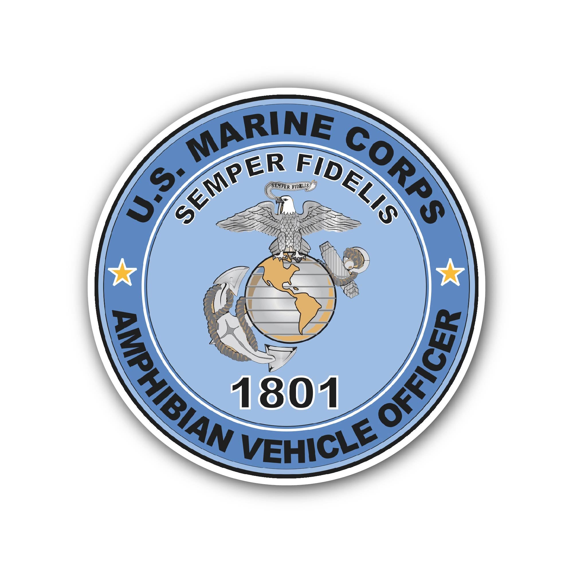 U.S.M.C. MOS 1801 Amphibian Vehicle Officer Sticker, Waterproof Vinyl Decal Sticker Indoor Or Outdoor 2 (Pieces) 3" and 5"