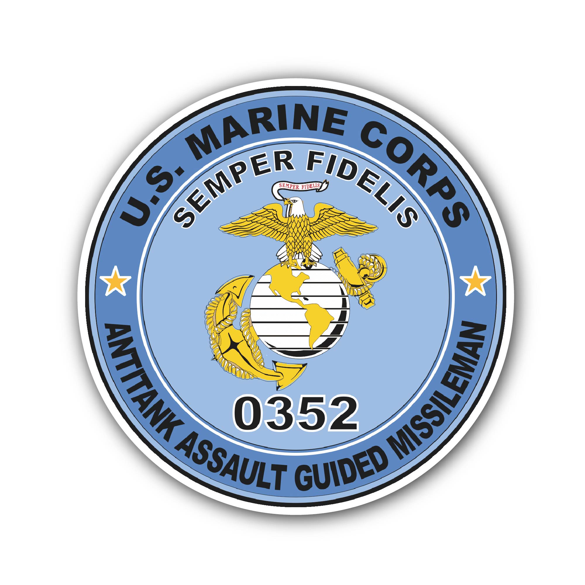 Antitank Assault Guided Missileman MOS 0352 U.S.M.C Military Sticker, Waterproof Vinyl Decal Sticker Indoor Or Outdoor 2 (Pieces) 3" and 5"