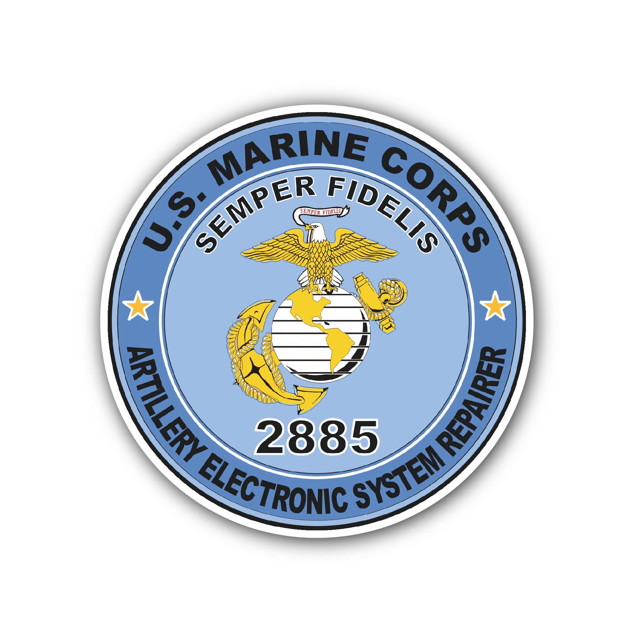 U.S.M.C. MOS 2885 Artillery Electronic System Repairer Sticker, Waterproof Vinyl Decal Sticker Indoor Or Outdoor 2 (Pieces) 3" and 5"