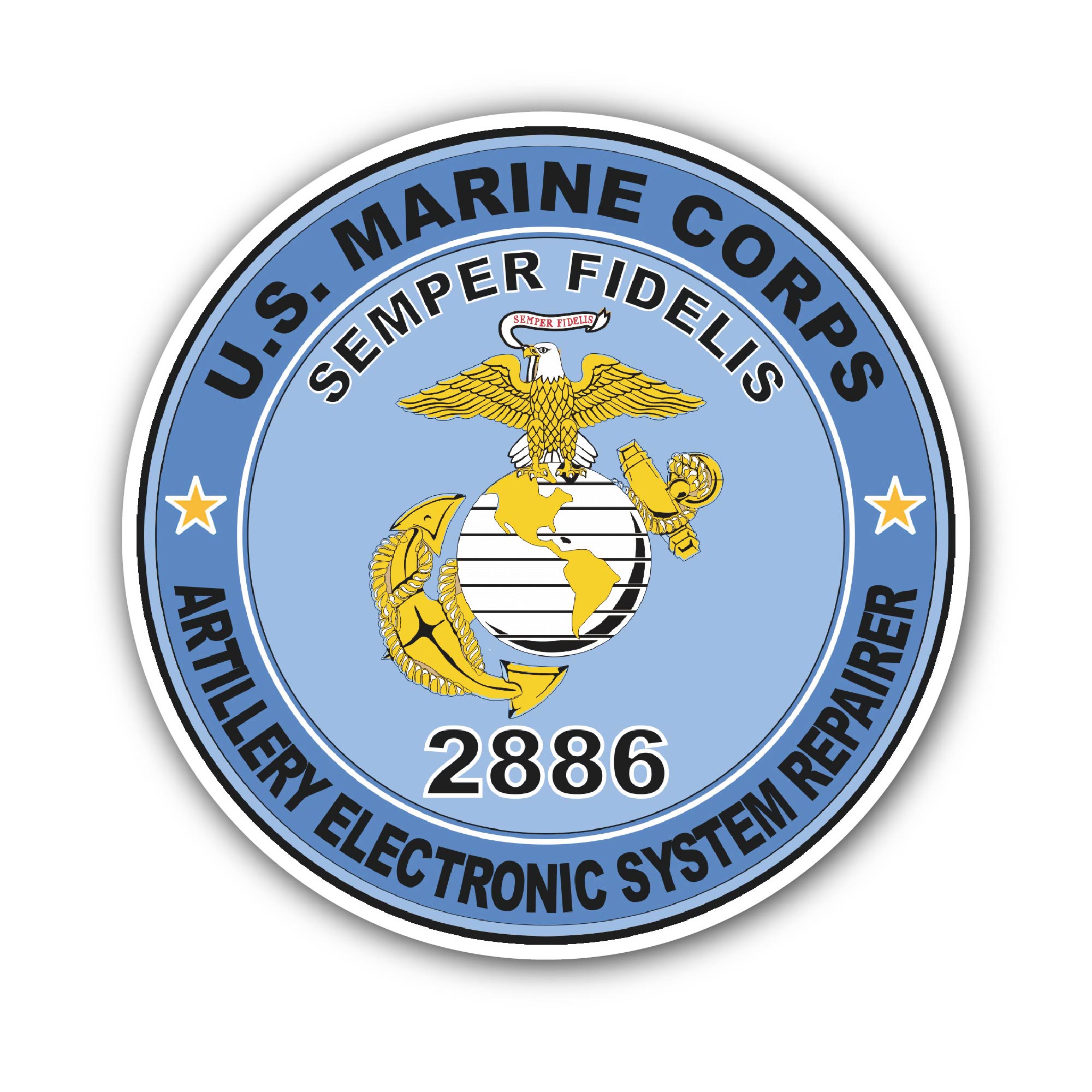 U.S.M.C. MOS 2886 Artillery Electronic System Repairer Sticker, Waterproof Vinyl Decal Sticker Indoor Or Outdoor 2 (Pieces) 3" and 5"
