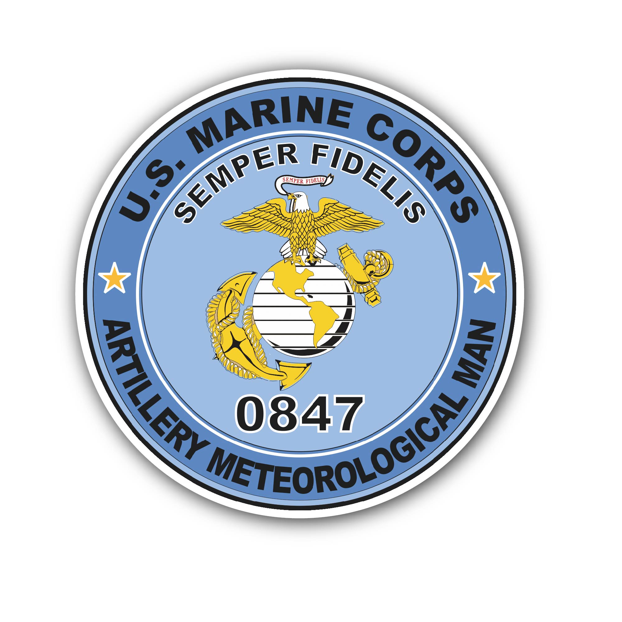 U.S.M.C. MOS 0847 Artillery Meteorological Man Sticker, Waterproof Vinyl Decal Sticker Indoor Or Outdoor 2 (Pieces) 3" and 5"