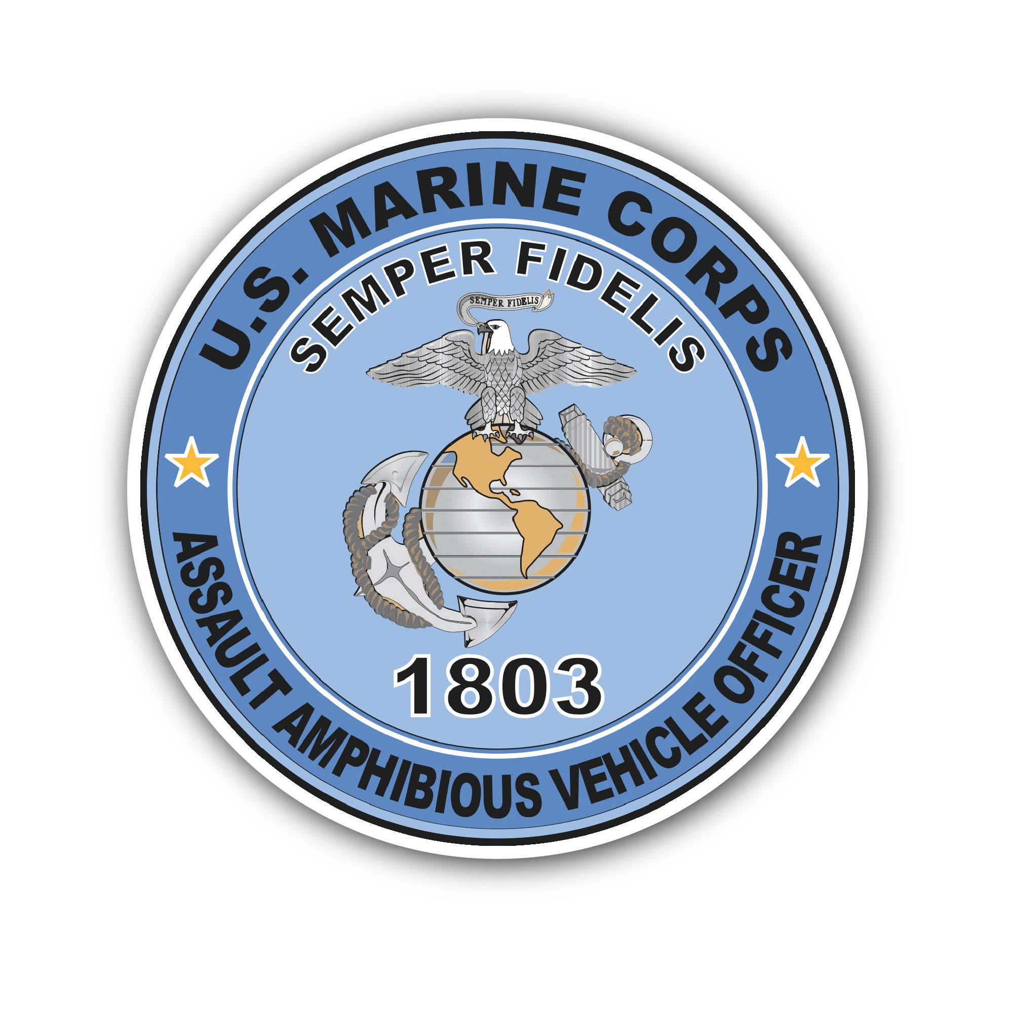Assault Amphibious Vehicle Officer MOS 1803 U.S.M.C Military Sticker, Waterproof Vinyl Decal Sticker Indoor Or Outdoor 2 (Pieces) 3" and 5"
