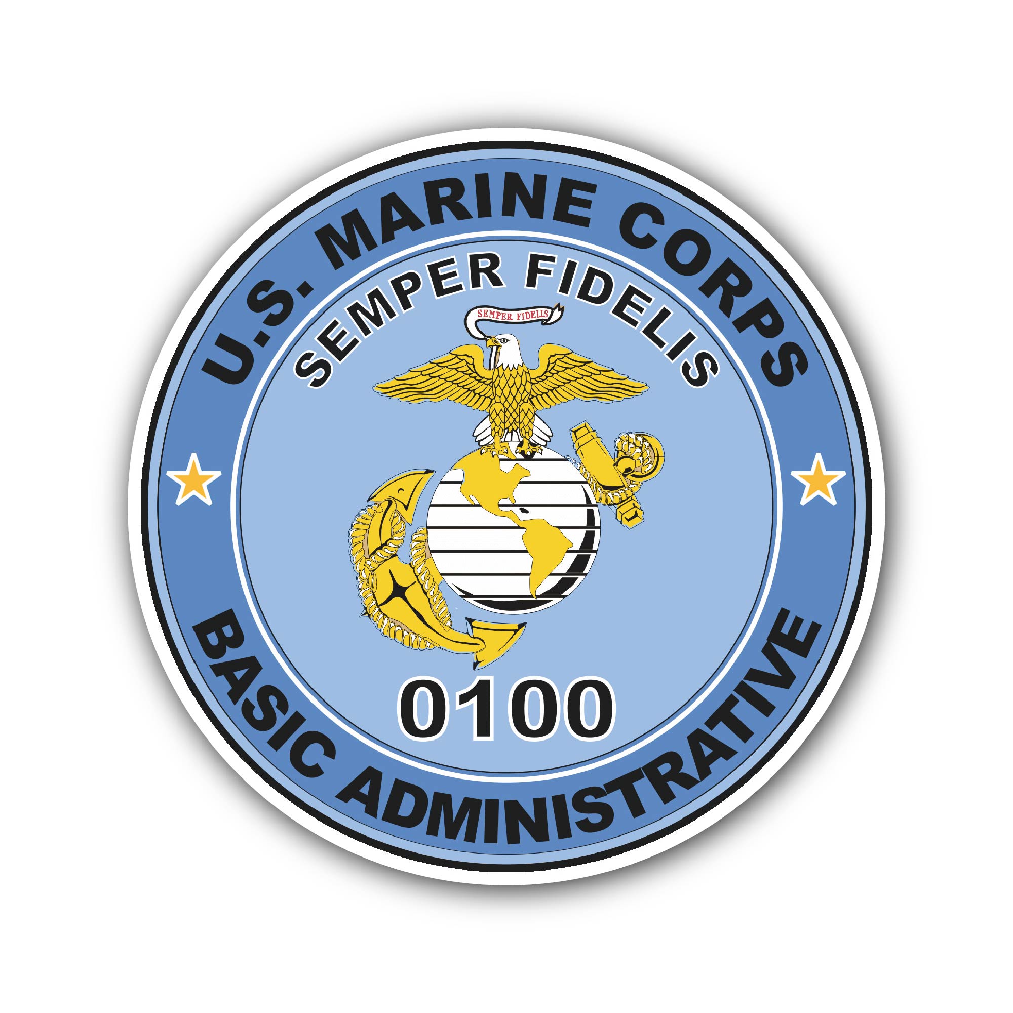 U.S.M.C. MOS 0100 Basic Administrative Sticker, Waterproof Vinyl Decal Sticker Indoor Or Outdoor 2 (Pieces) 3" and 5"