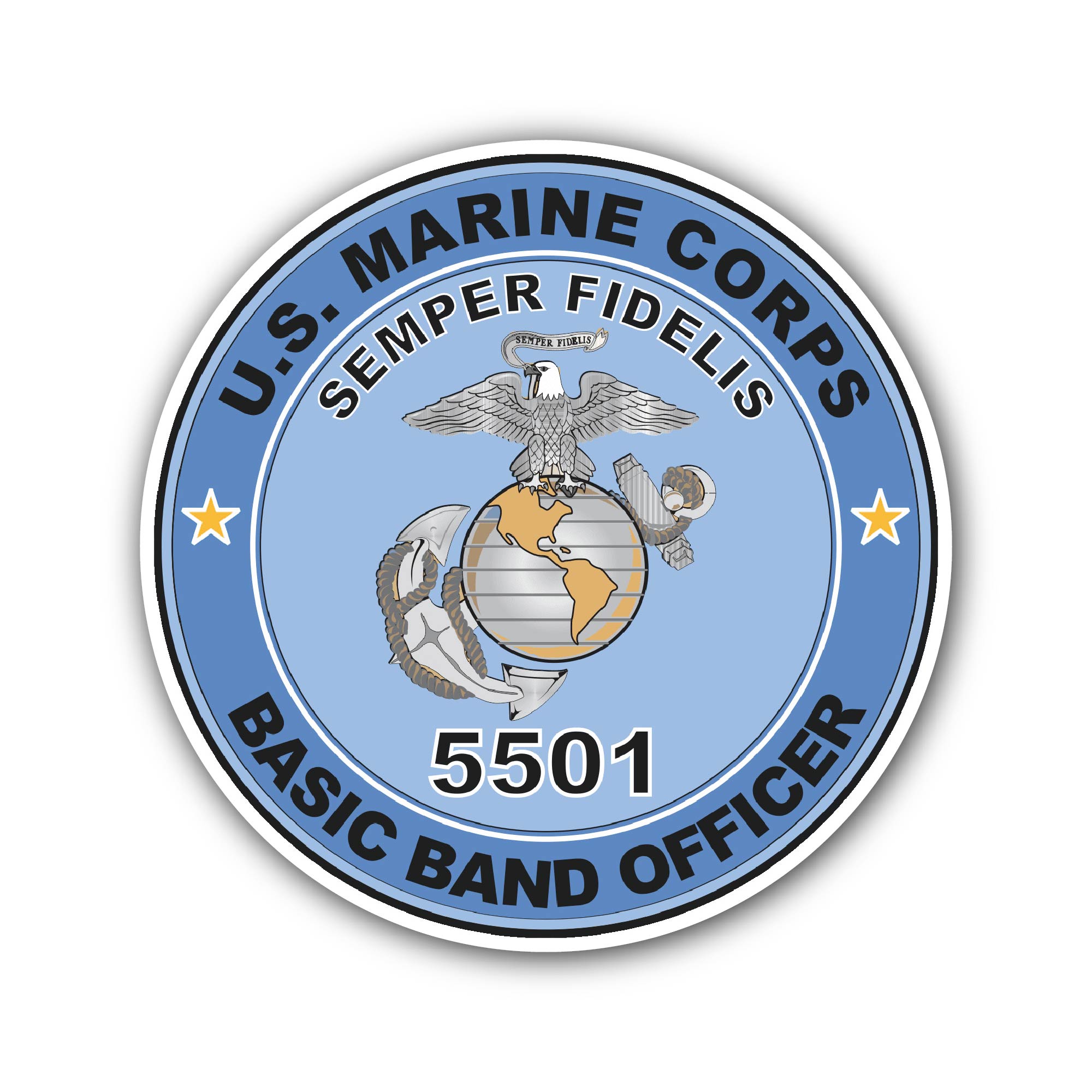 U.S.M.C. MOS 5501 Basic Band Officer Sticker, Waterproof Vinyl Decal Sticker Indoor Or Outdoor 2 (Pieces) 3" and 5"
