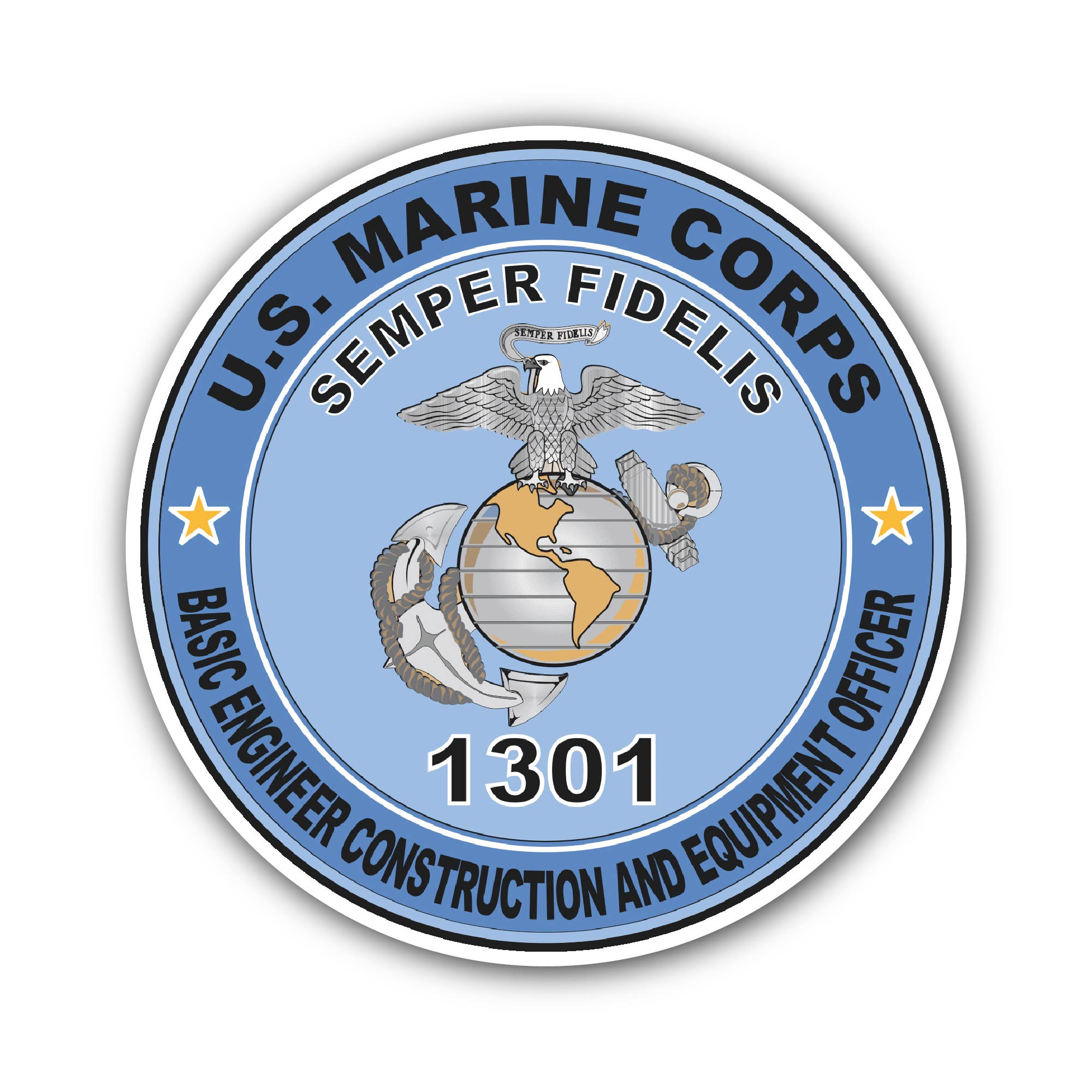 Basic Engineer Construction and Equipment Officer MOS 1301 U.S.M.C Military Sticker, Waterproof Vinyl Decal Sticker Indoor Or Outdoor 2 (Pieces) 3" and 5"
