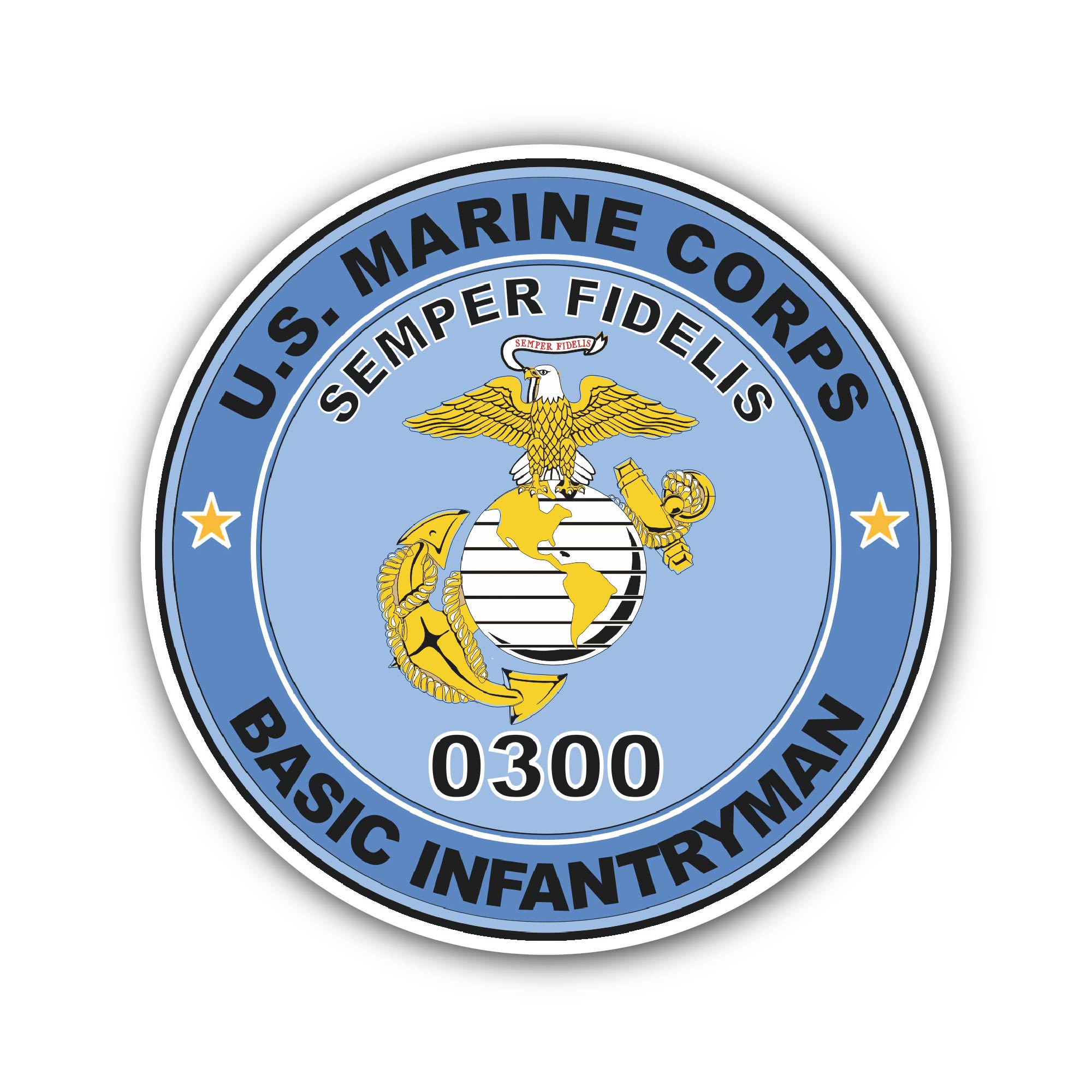 U.S.M.C. MOS 0300 Basic Infantryman Sticker, Waterproof Vinyl Decal Sticker Indoor Or Outdoor 2 (Pieces) 3" and 5"