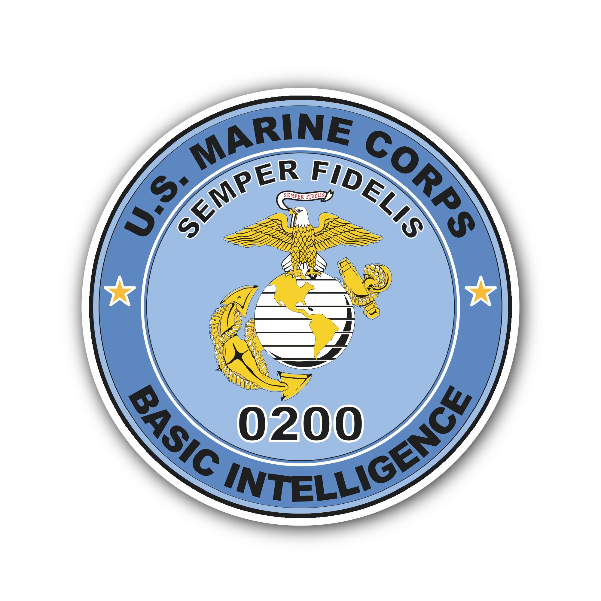 U.S.M.C. MOS 0200 Basic Intelligence Sticker, Waterproof Vinyl Decal Sticker Indoor Or Outdoor 2 (Pieces) 3" and 5"