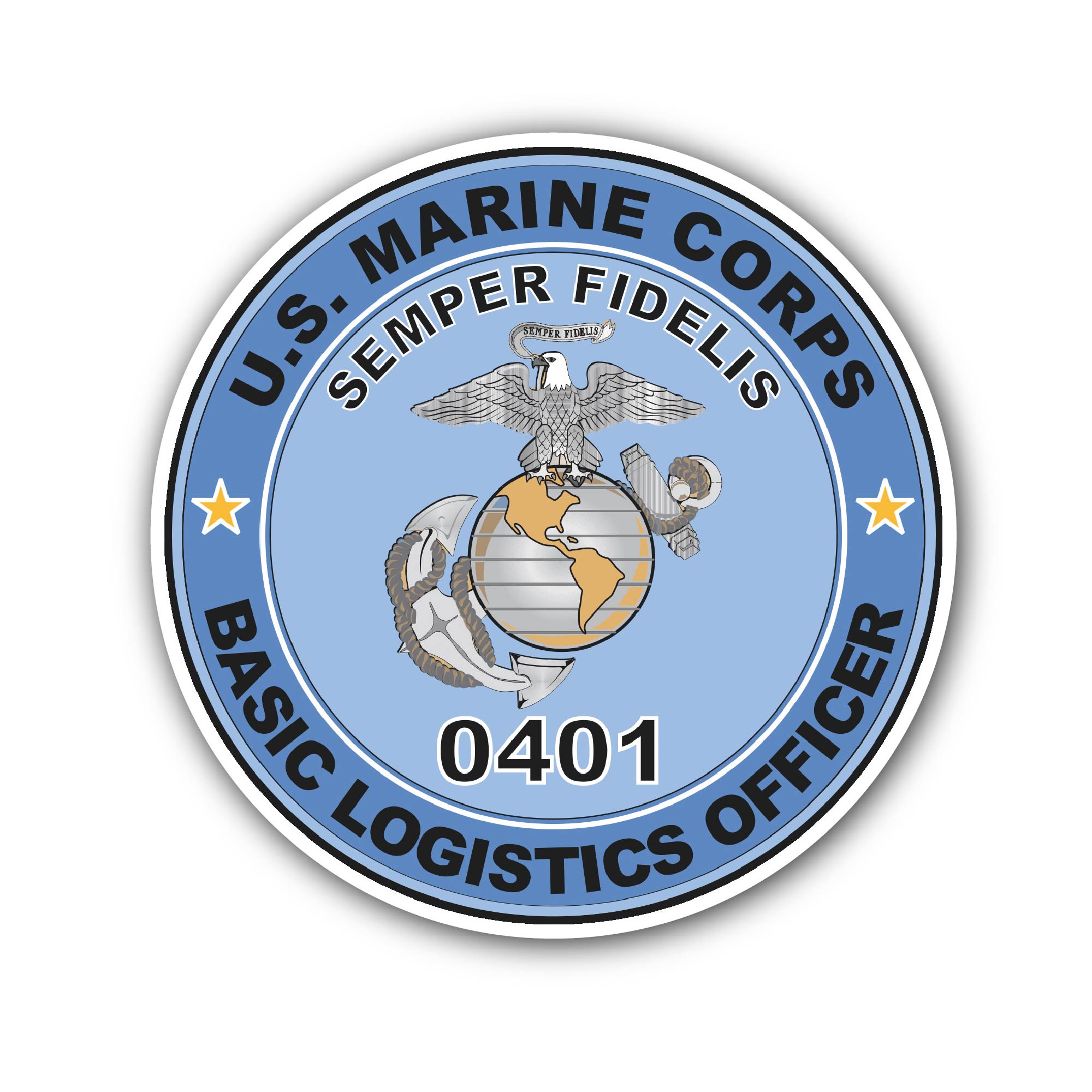 U.S.M.C. MOS 0401 Basic Logistics Officer Sticker, Waterproof Vinyl Decal Sticker Indoor Or Outdoor 2 (Pieces) 3" and 5"