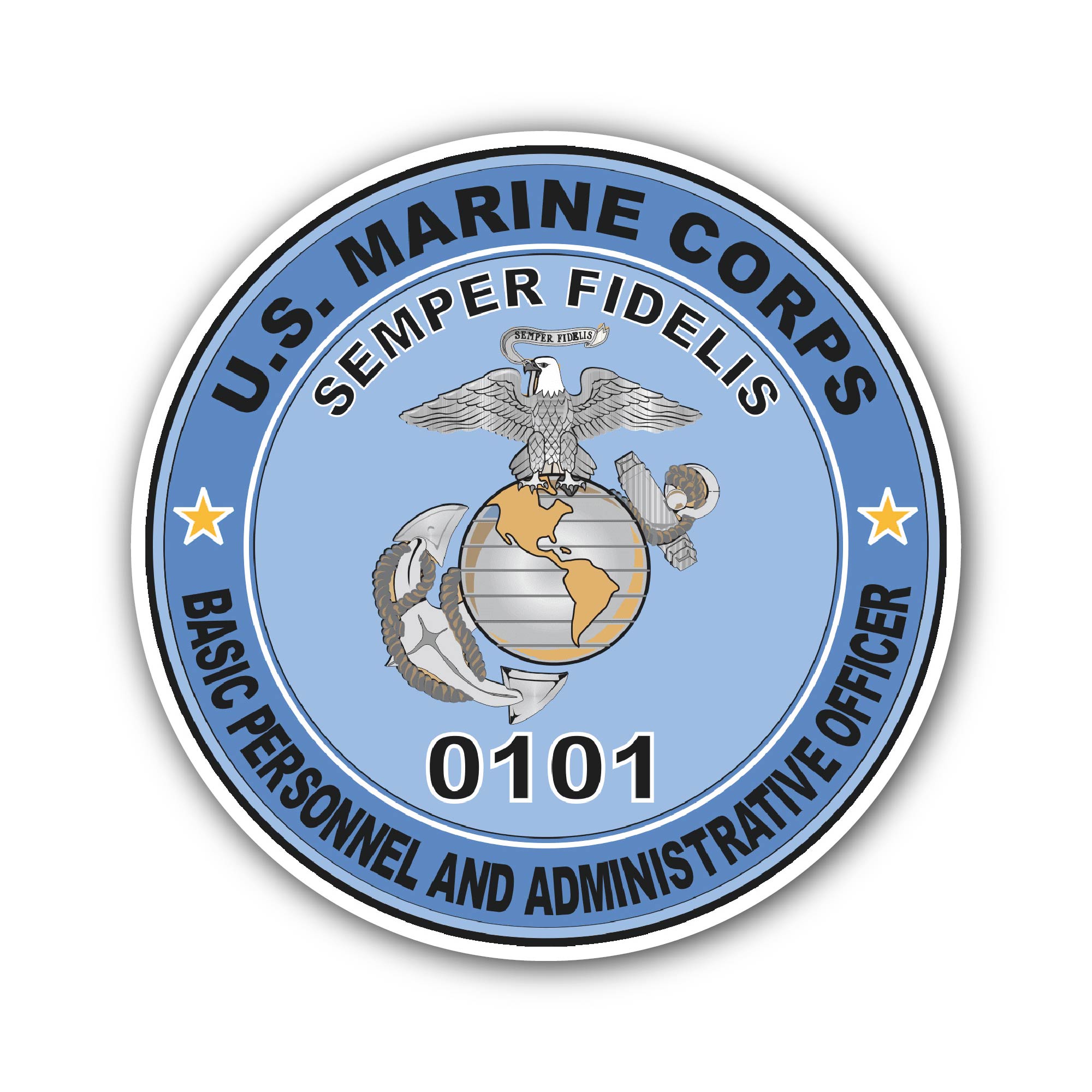 Basic Personnel and Administrative Officer MOS 0101 U.S.M.C Military Sticker, Waterproof Vinyl Decal Sticker Indoor Or Outdoor 2 (Pieces) 3" and 5"