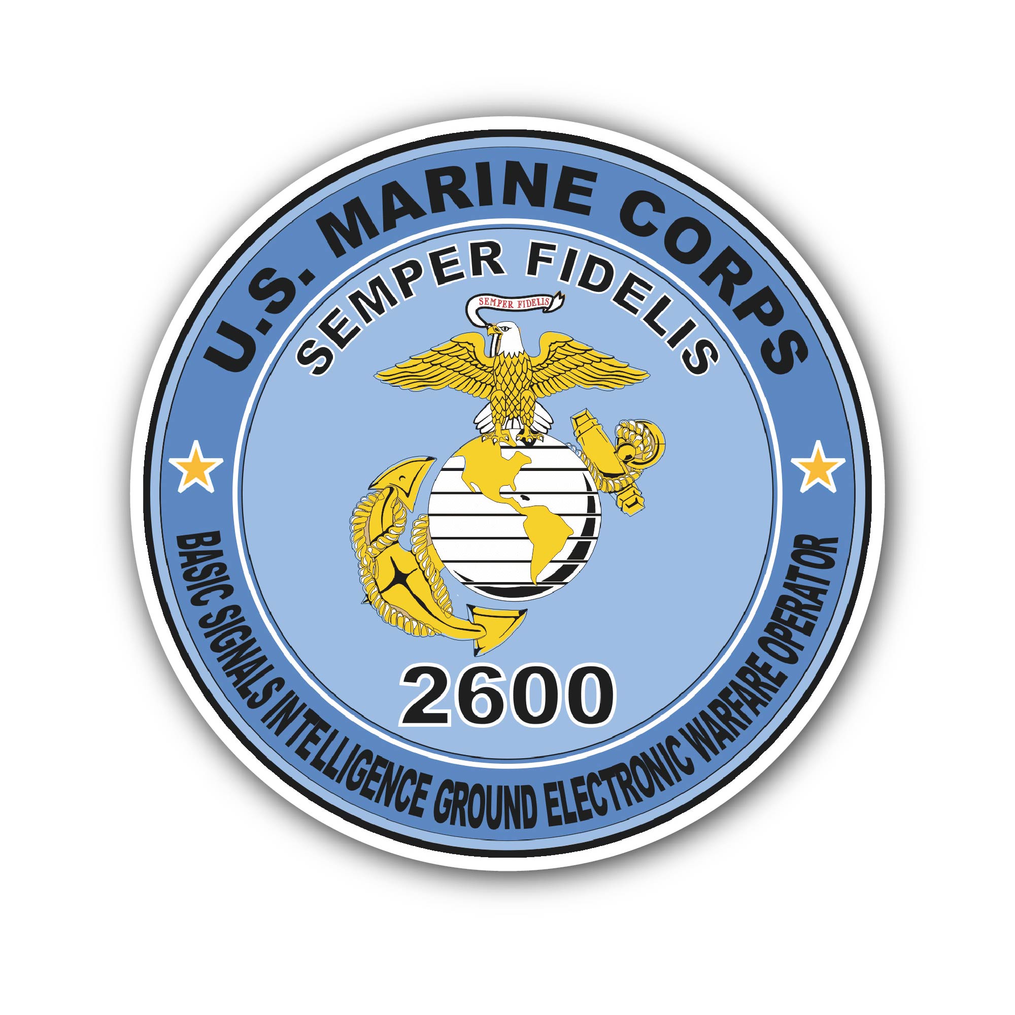 Basic Signals Intelligence Ground Electronic Warfare Operator MOS 2600 Sticker, Waterproof Vinyl Decal Sticker Indoor Or Outdoor 2 (Pieces) 3" and 5"