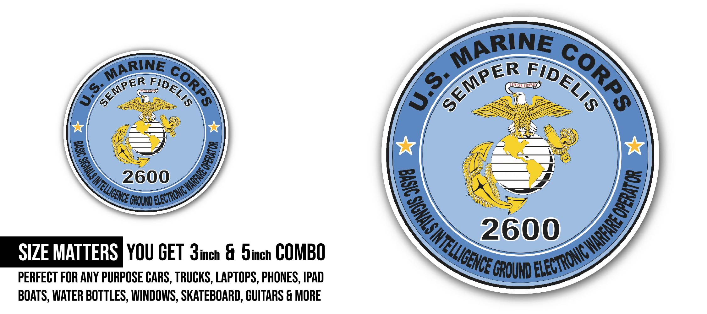 Basic Signals Intelligence Ground Electronic Warfare Operator MOS 2600 Sticker, Waterproof Vinyl Decal Sticker Indoor Or Outdoor 2 (Pieces) 3" and 5"