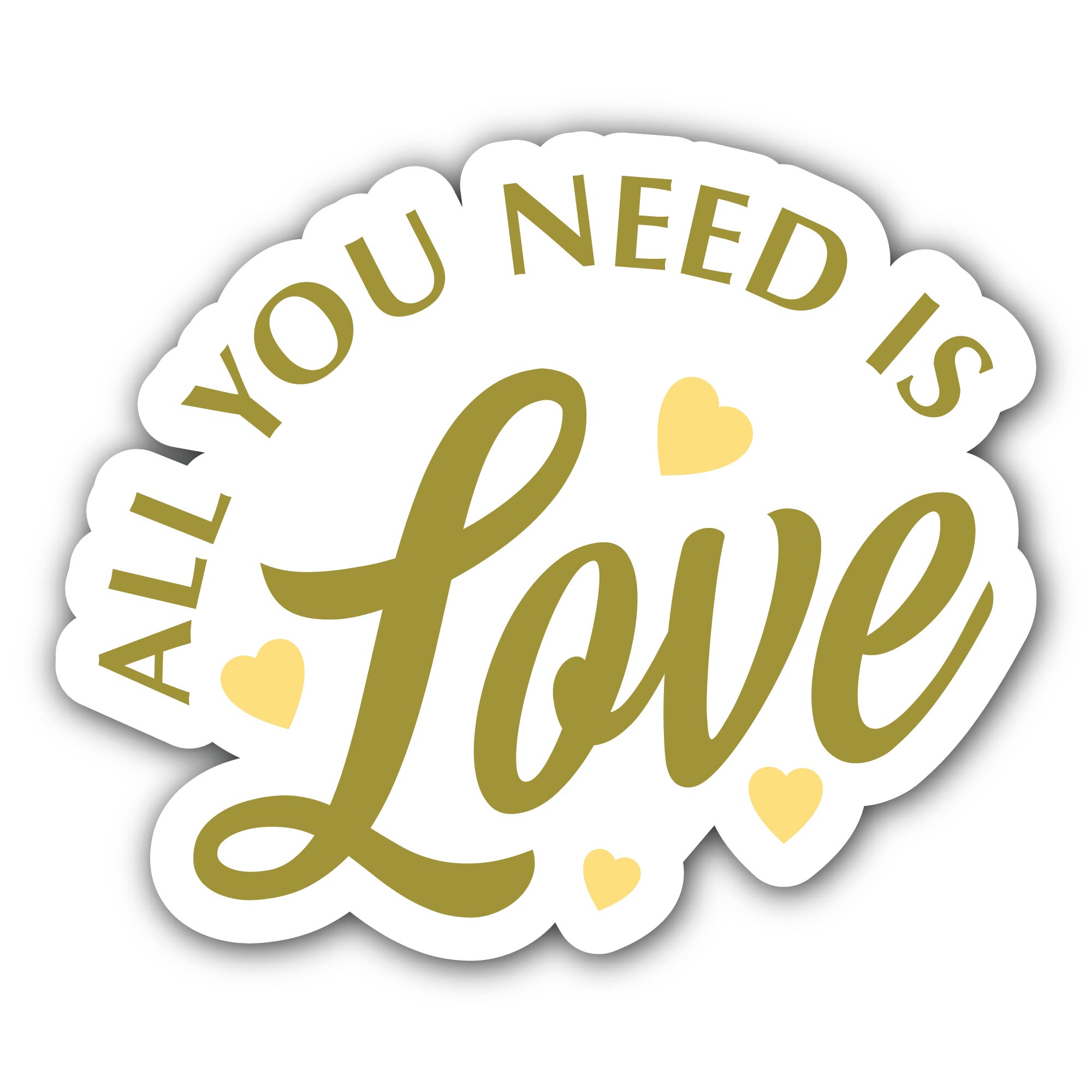 Heart with All You Need is Love Sticker, Waterproof Vinyl Decal Sticker Indoor Or Outdoor 2 (Pieces) 3" and 5"