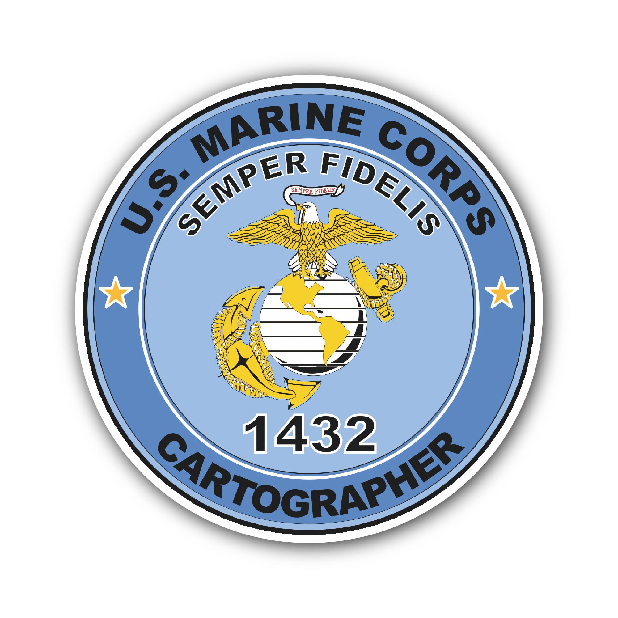 U.S.M.C. MOS 1432 Cartographer Sticker, Waterproof Vinyl Decal Sticker Indoor Or Outdoor 2 (Pieces) 3" and 5"