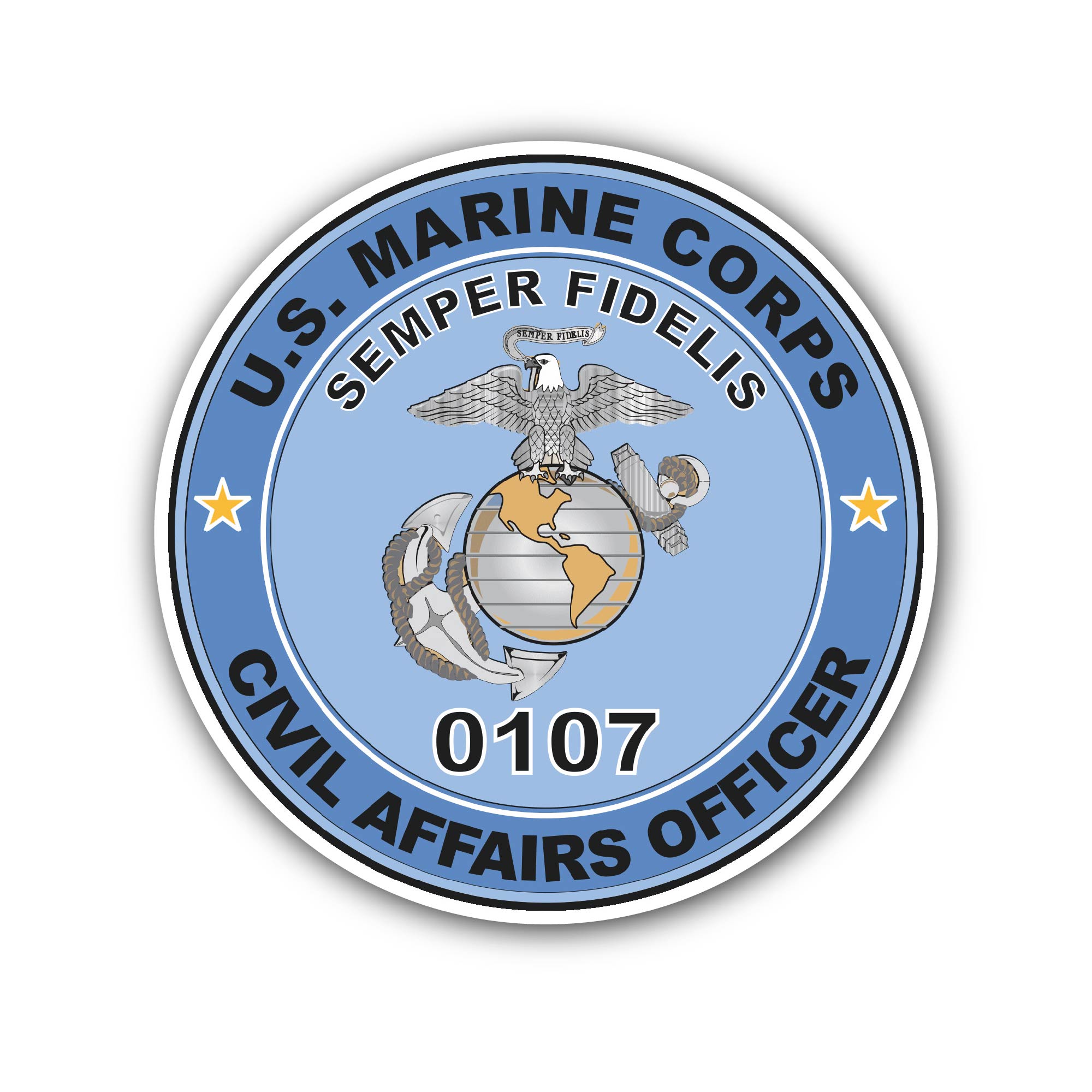 U.S.M.C. MOS 0107 Civil Affairs Officer Sticker, Waterproof Vinyl Decal Sticker Indoor Or Outdoor 2 (Pieces) 3" and 5"