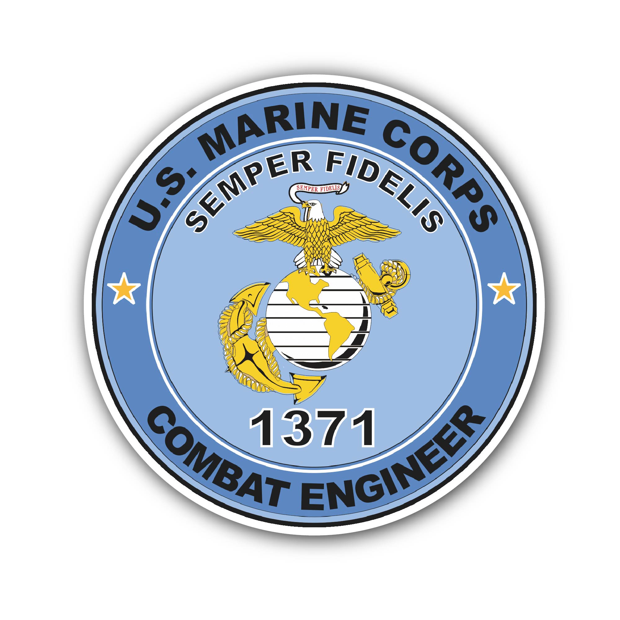 U.S.M.C. MOS 1371 Combat Engineer Sticker, Waterproof Vinyl Decal Sticker Indoor Or Outdoor 2 (Pieces) 3" and 5"