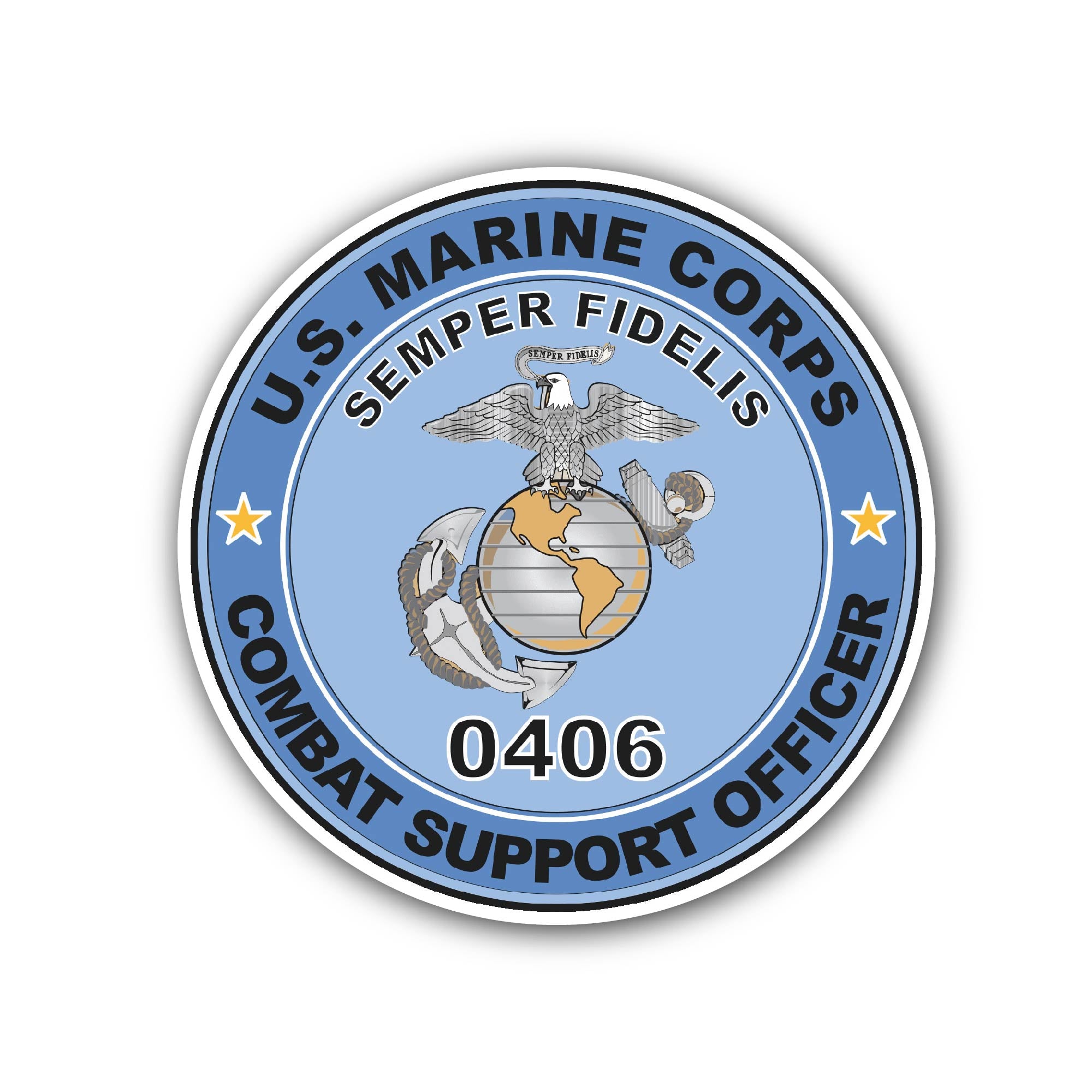 U.S.M.C. MOS 0406 Combat Support Officer Sticker, Waterproof Vinyl Decal Sticker Indoor Or Outdoor 2 (Pieces) 3" and 5"