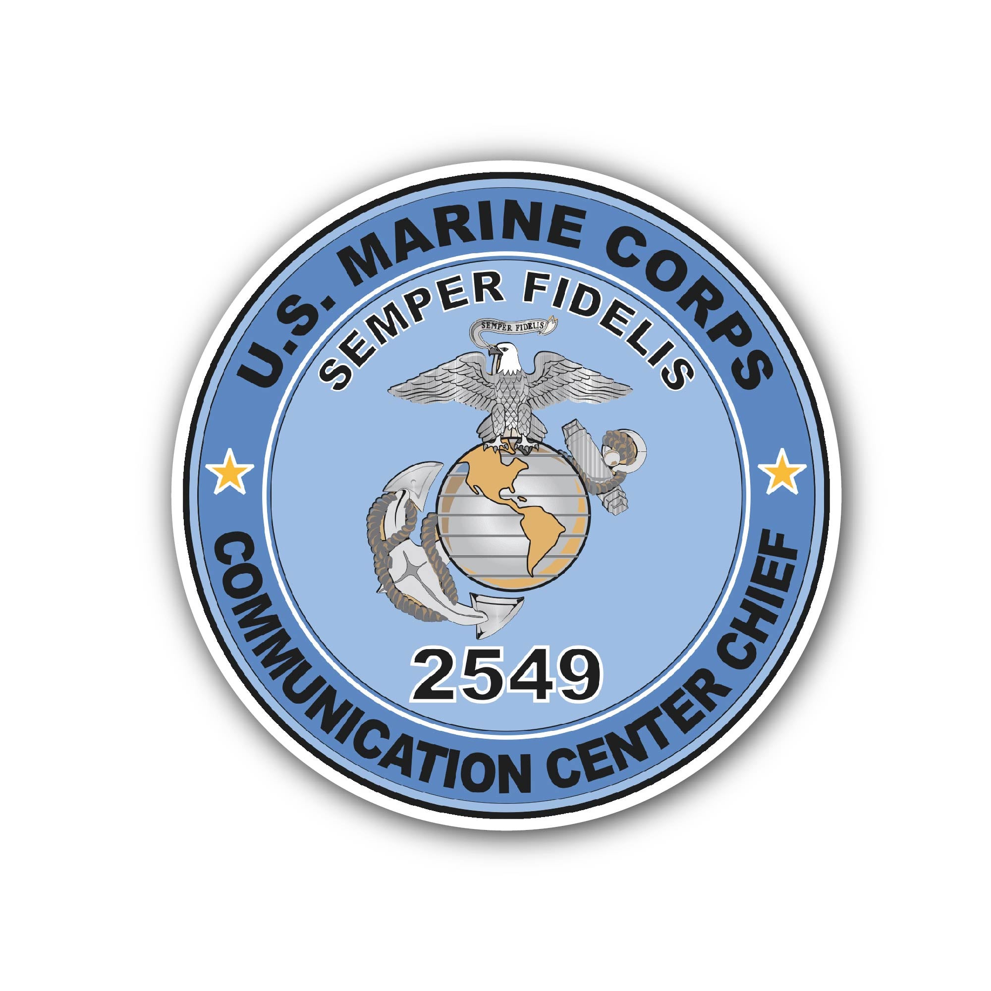 U.S.M.C. MOS 2549 Communication Center Chief Sticker, Waterproof Vinyl Decal Sticker Indoor Or Outdoor 2 (Pieces) 3" and 5"