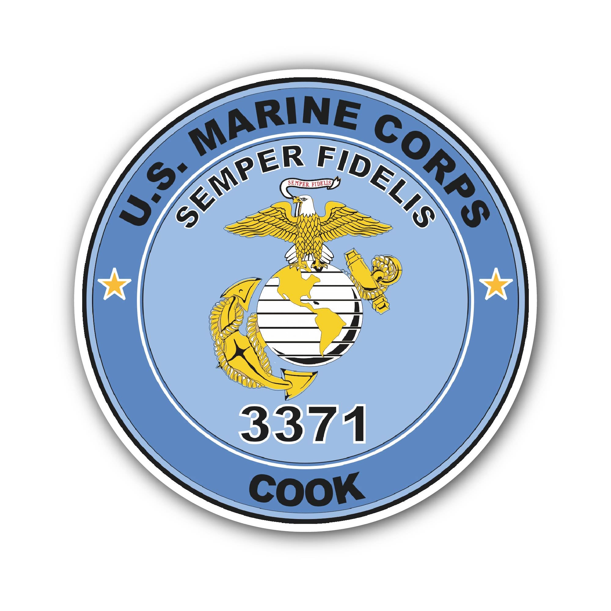 U.S.M.C. MOS 3371 Cook Sticker, Waterproof Vinyl Decal Sticker Indoor Or Outdoor 2 (Pieces) 3" and 5"