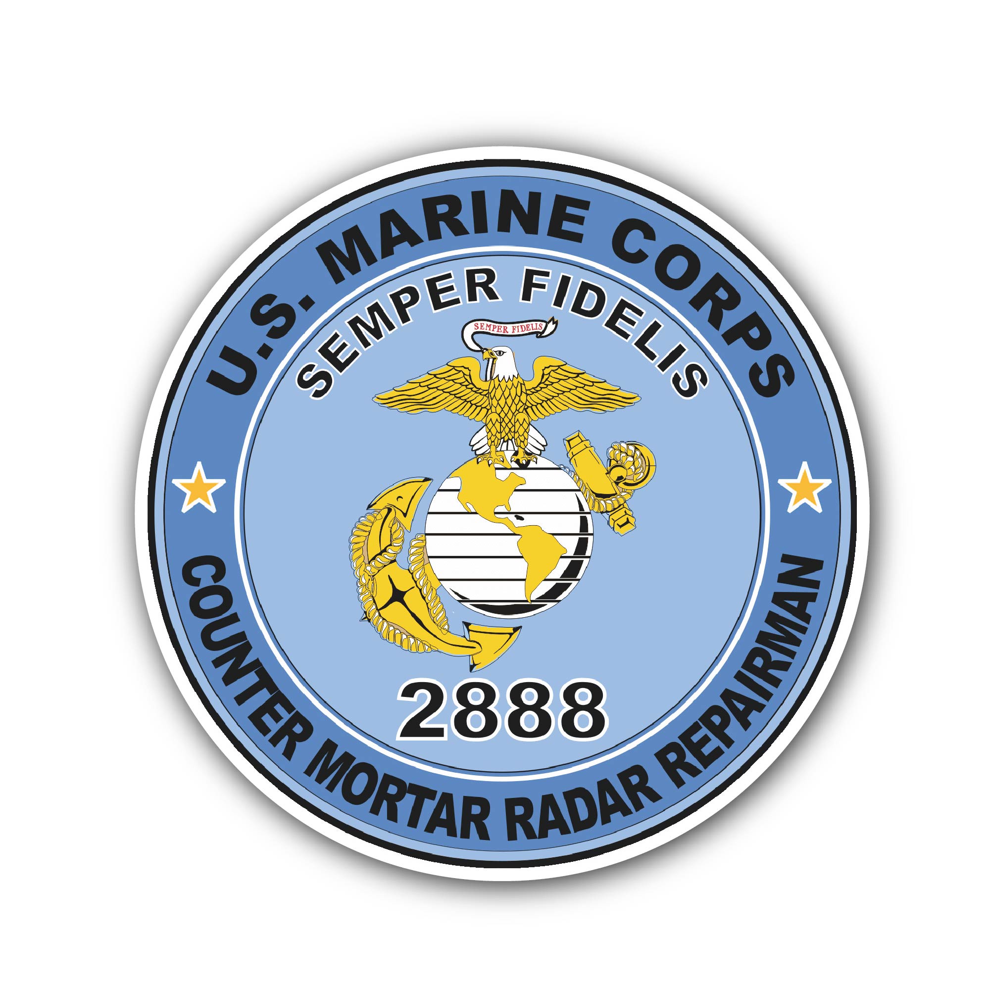 U.S.M.C. MOS 2888 Counter Mortar Radar Repairman Sticker, Waterproof Vinyl Decal Sticker Indoor Or Outdoor 2 (Pieces) 3" and 5"
