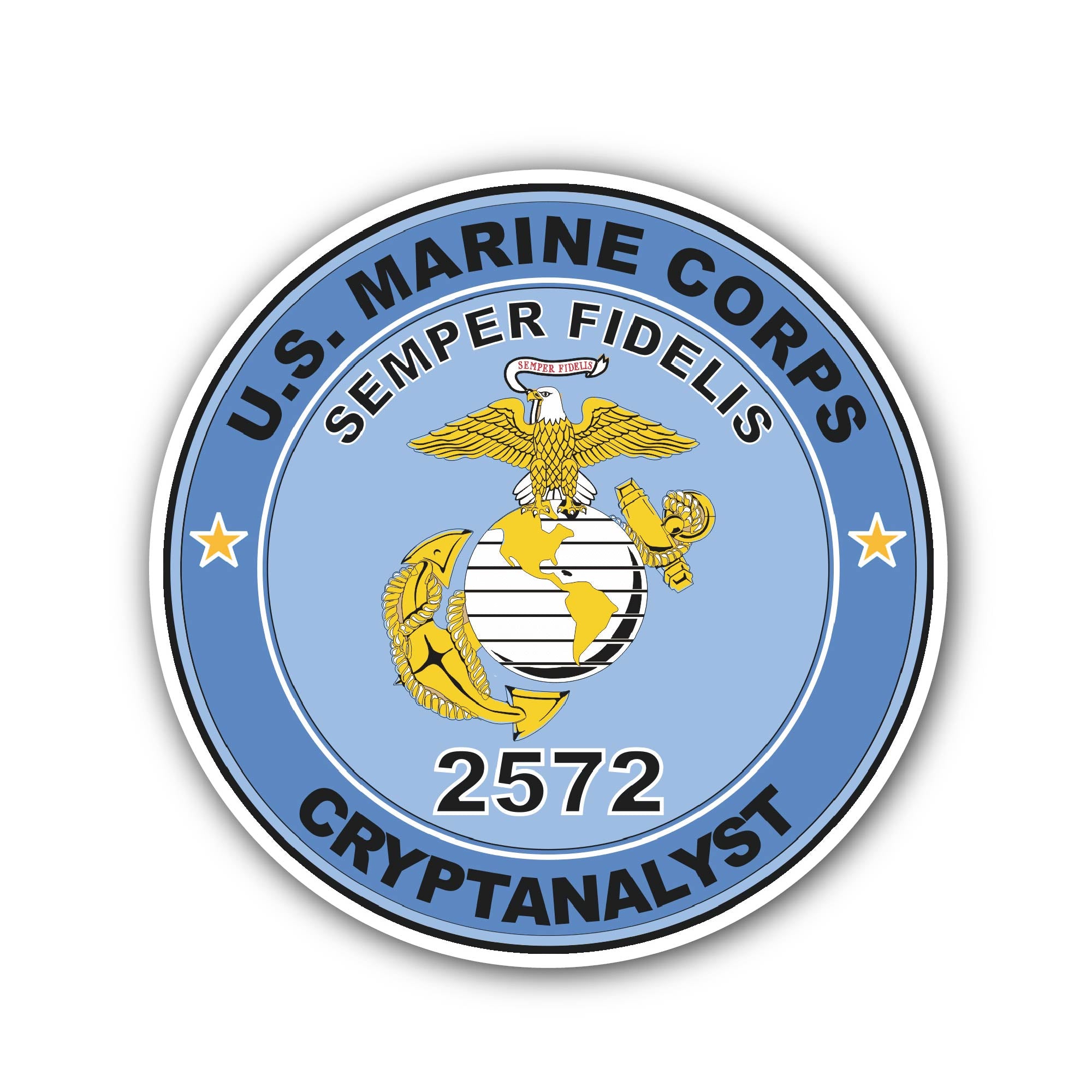 U.S.M.C. MOS 2572 Cryptanalyst Sticker, Waterproof Vinyl Decal Sticker Indoor Or Outdoor 2 (Pieces) 3" and 5"